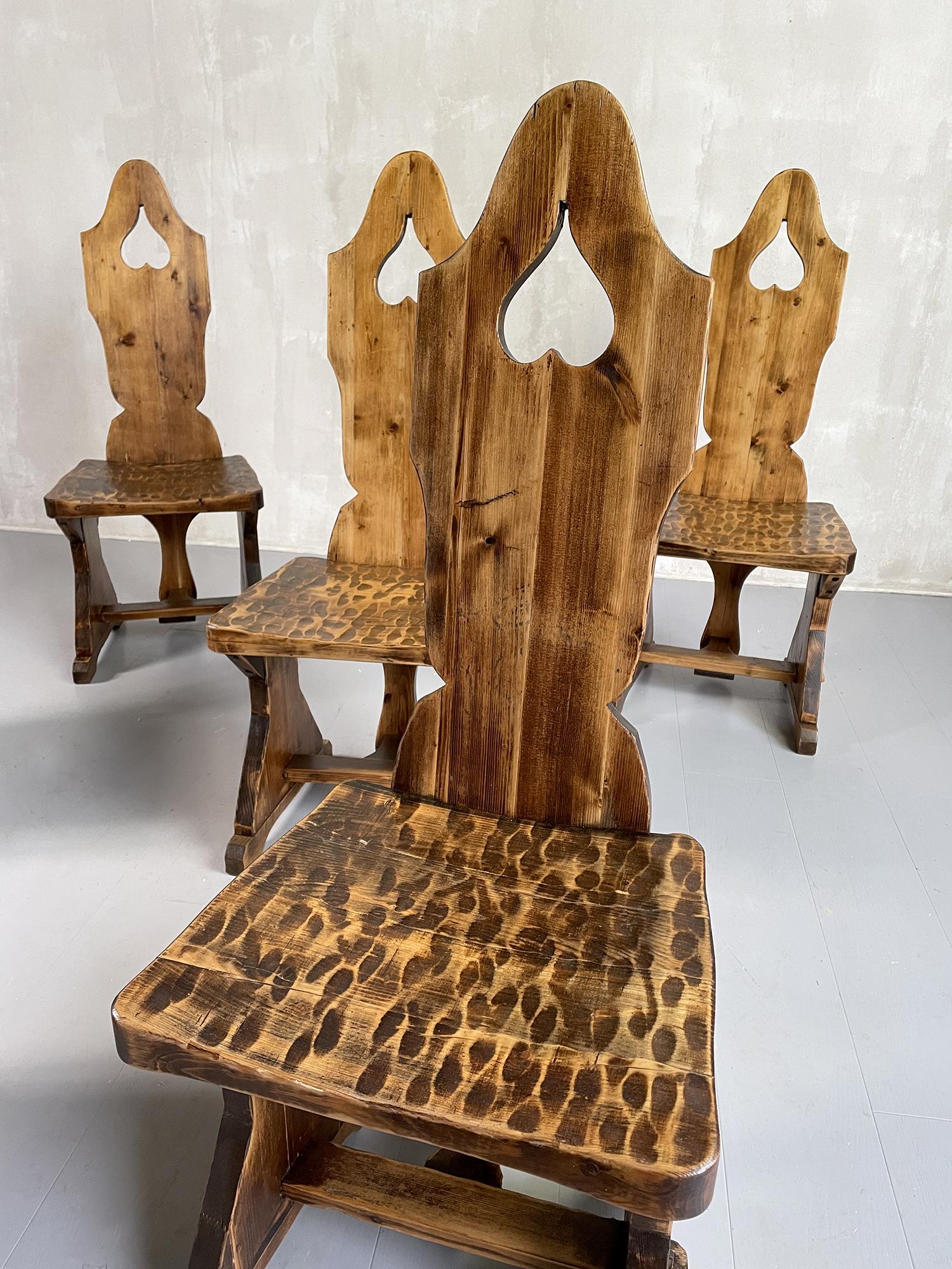 Pine Set of 6 Mountain Chairs, France, 1950 For Sale