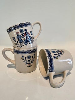 Set of 6 Mugs - Staffordshire Old Granite English "Hearts and Flowers"