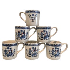 Ensemble de 6 tasses - Staffordshire Old Granite English « Hearts and Flowers » (fleurs et cœurs)