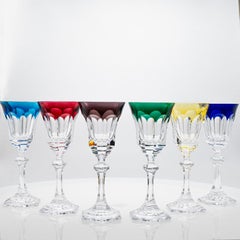 Juego de 6 Copas de Cristal con Bordes Multicolores de Sèvres, Francia