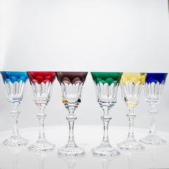 Juego de 6 Copas de Cristal con Bordes Multicolores de Sèvres, Francia