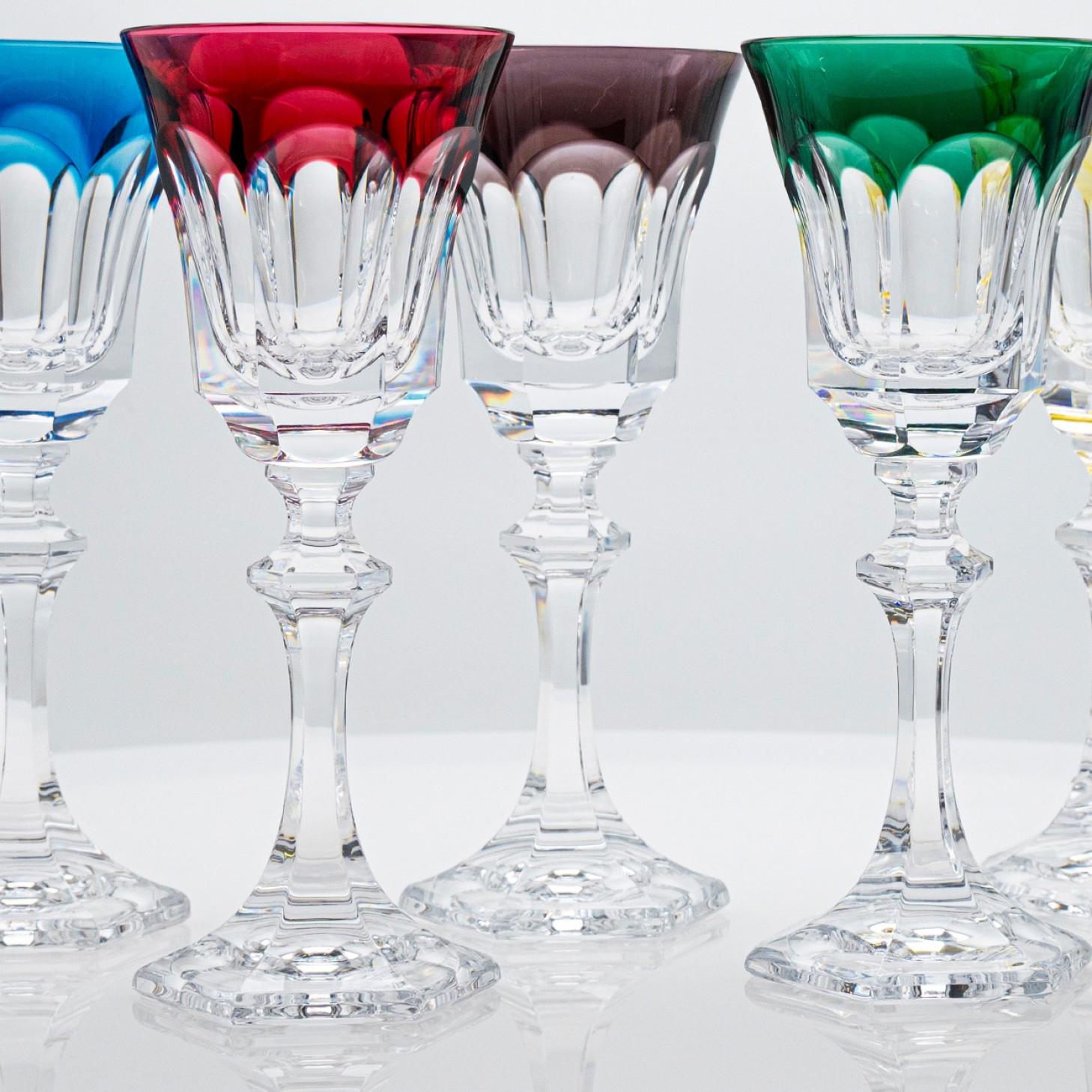 Français Ensemble de 6 verres en cristal à bords multicolores de Sèvres, France en vente
