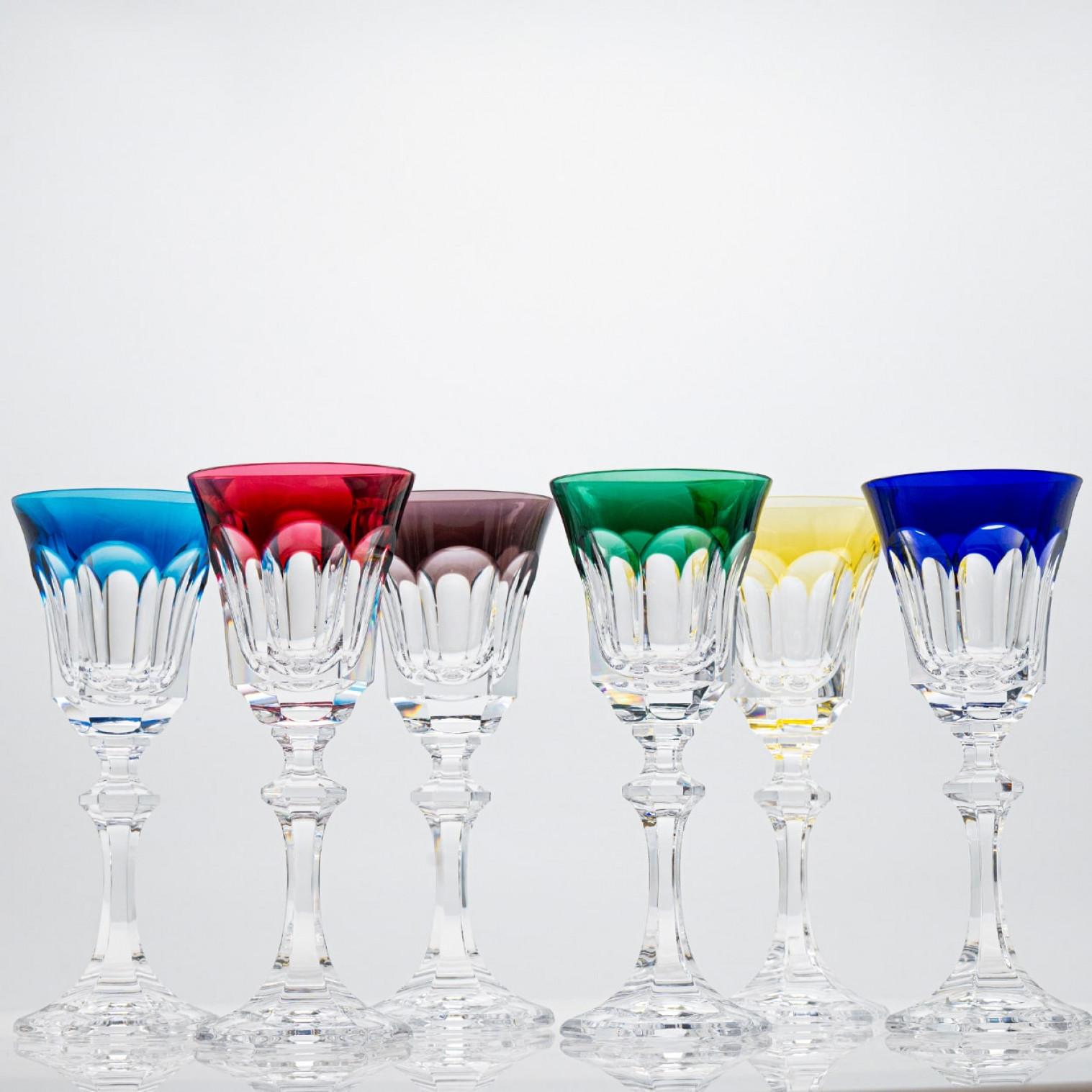 Fait main Ensemble de 6 verres en cristal à bords multicolores de Sèvres, France en vente