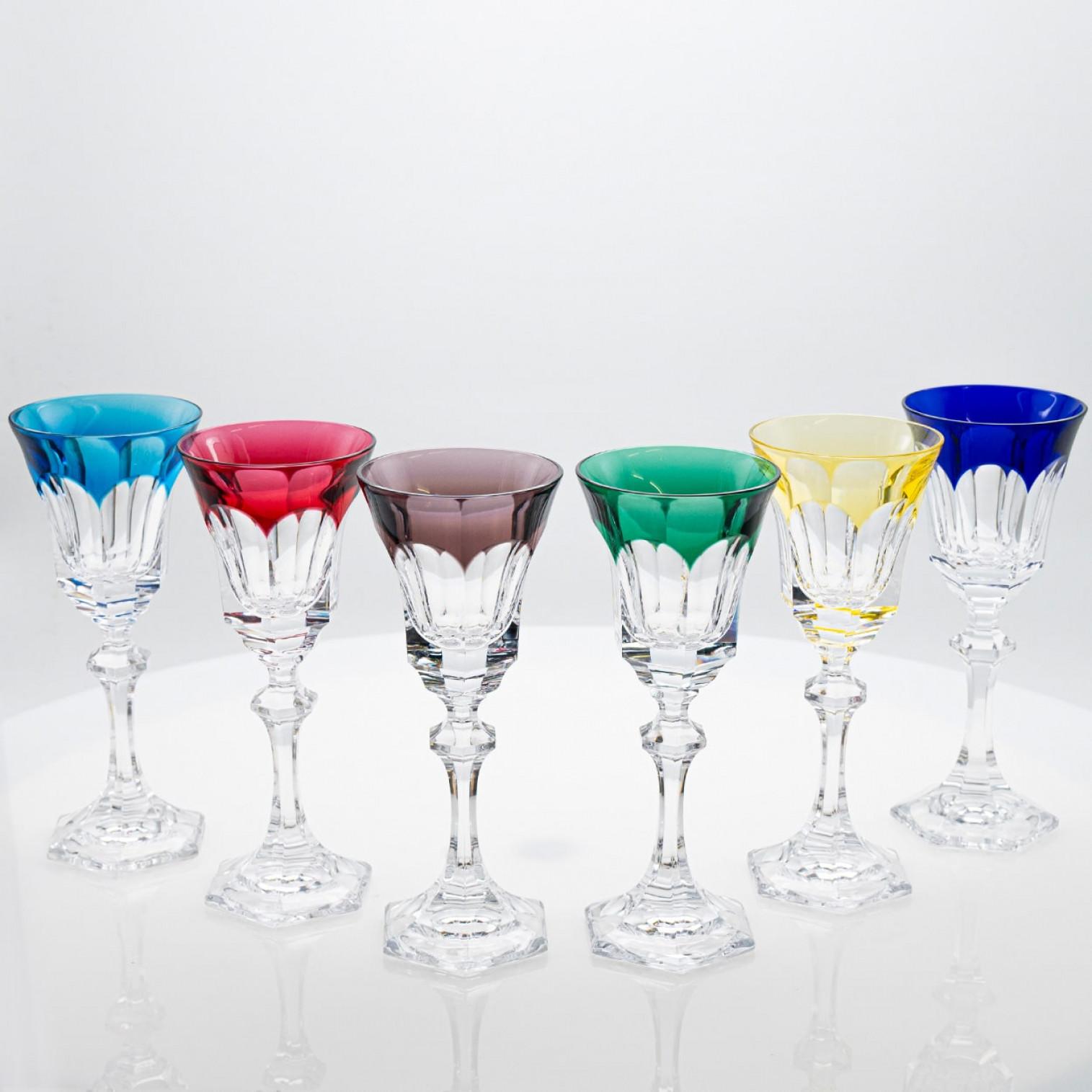 Ensemble de 6 verres en cristal à bords multicolores de Sèvres, France Bon état - En vente à Rijssen, NL