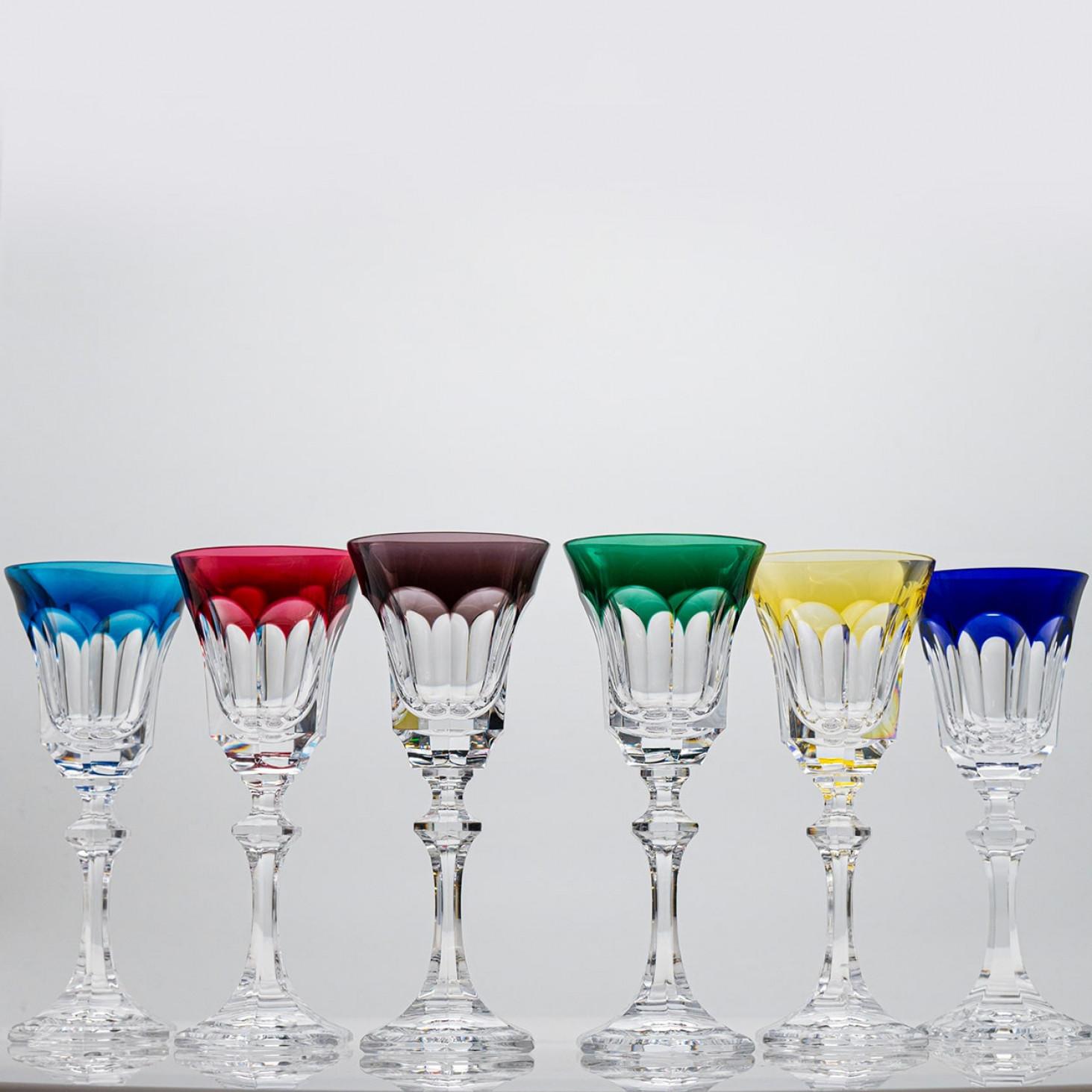 Cristal Ensemble de 6 verres en cristal à bords multicolores de Sèvres, France en vente