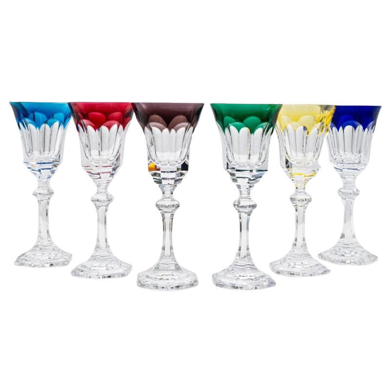 Ensemble de 6 verres en cristal à bords multicolores de Sèvres, France en vente