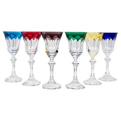 Juego de 6 Copas de Cristal con Bordes Multicolores de Sèvres, Francia