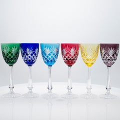 Ensemble de 6 verres en cristal de glace multicolore de Sèvres, France