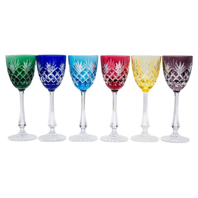 Set of 6 Multi Color Ice Crystal Glasses by Sèvres, France For Sale