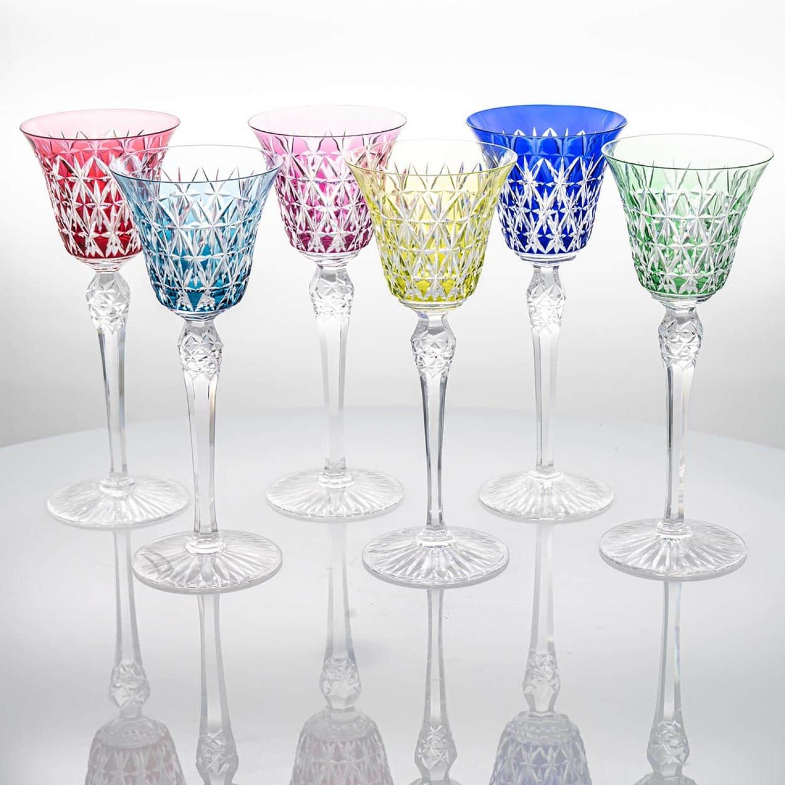 Juego de 6 Copas de Cristal Baccarat Multicolor, Francia principios del siglo XX en venta