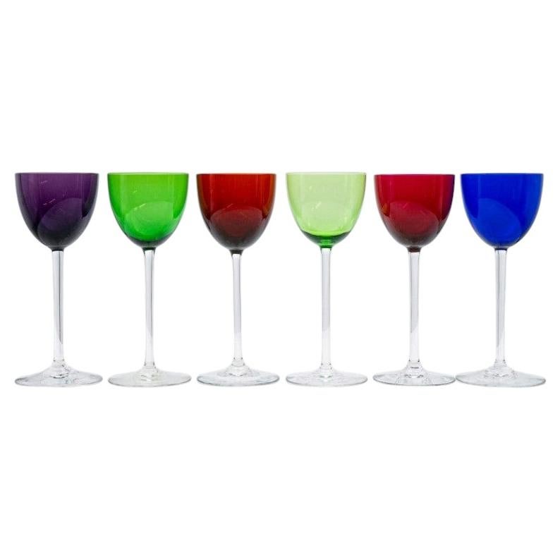 Set of 6 Multicolor Baccarat Crystal Wine Glasses Perfection, France For Sale