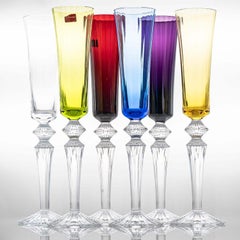 Set of 6 Multicolor Baccarat Mille Nuits Champagne Flutes, France