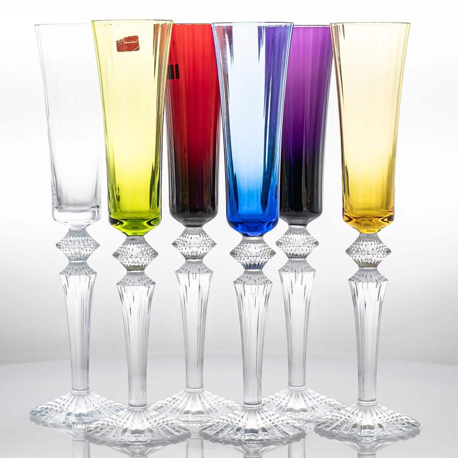 Fatto a mano Set di 6 flauti da champagne multicolore Baccarat Mille Nuits, Francia in vendita