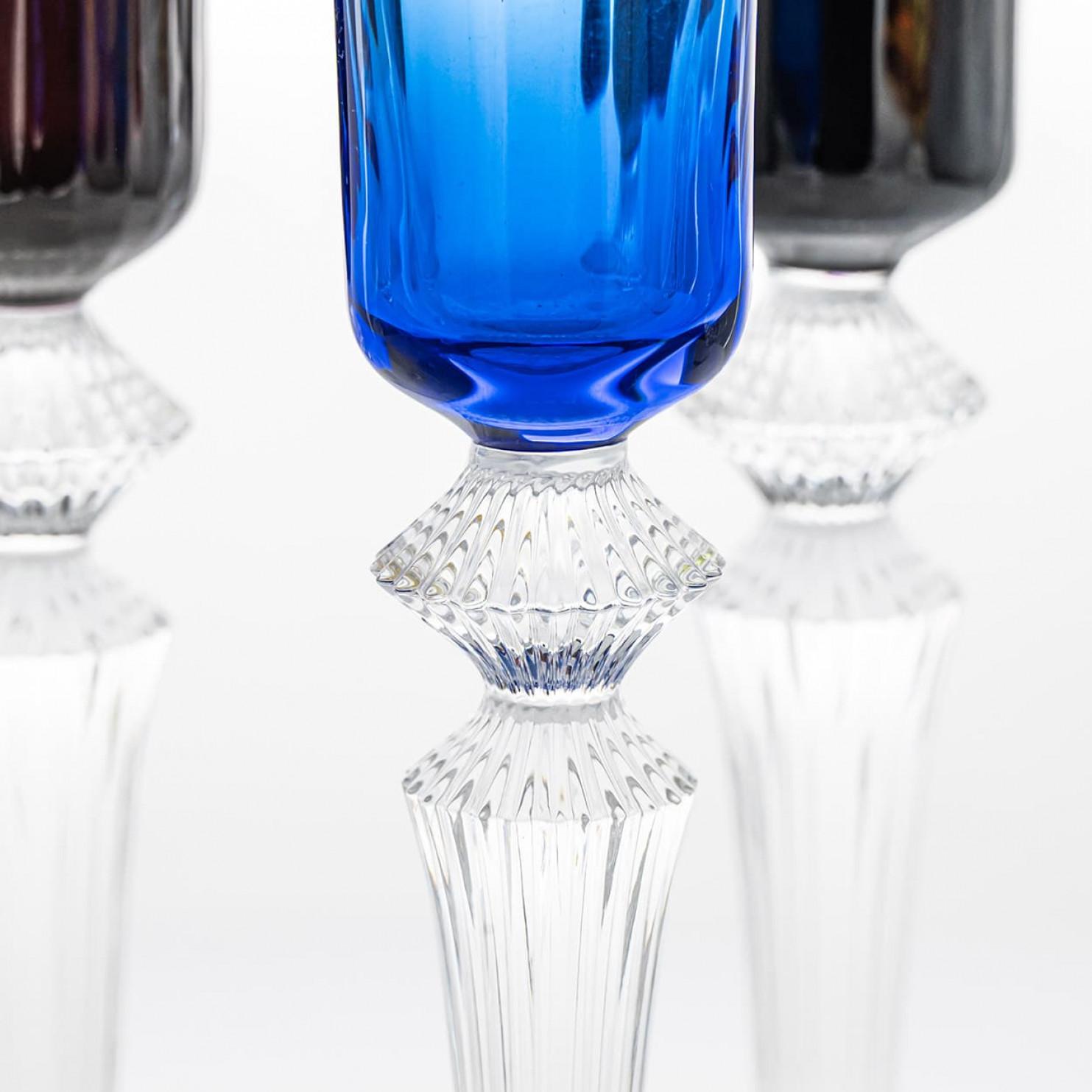 Inizio XX secolo Set di 6 flauti da champagne multicolore Baccarat Mille Nuits, Francia in vendita