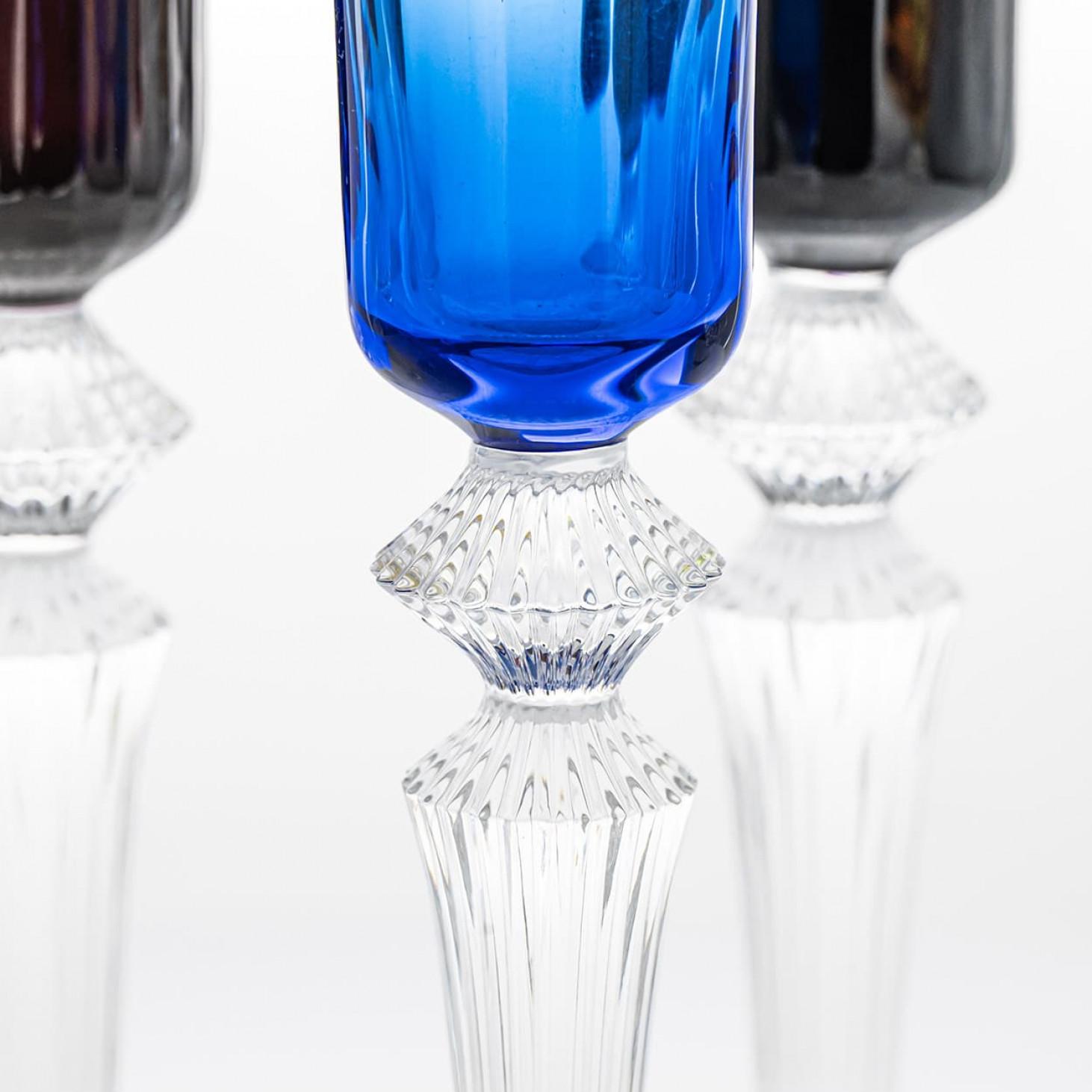 Satz von 6 mehrfarbigen Baccarat Mille Nuits Champagnerflöten, Frankreich (Frühes 20. Jahrhundert) im Angebot