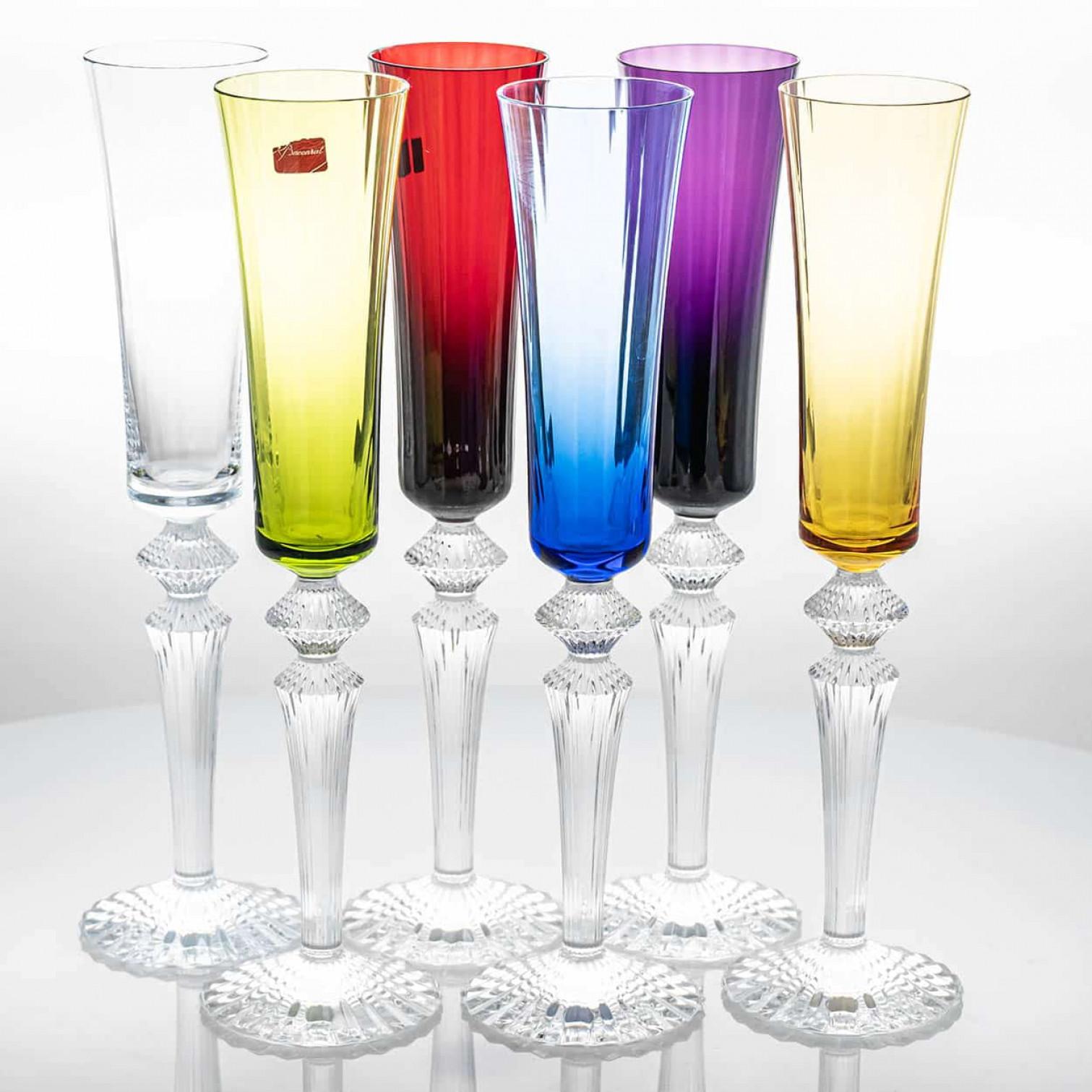 Cristallo Set di 6 flauti da champagne multicolore Baccarat Mille Nuits, Francia in vendita