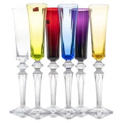 Set of 6 Multicolor Baccarat Mille Nuits Champagne Flutes, France