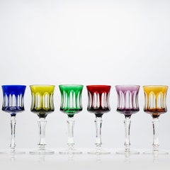 Juego de 6 copas de cristal multicolor, Couley de Sèvres, Francia