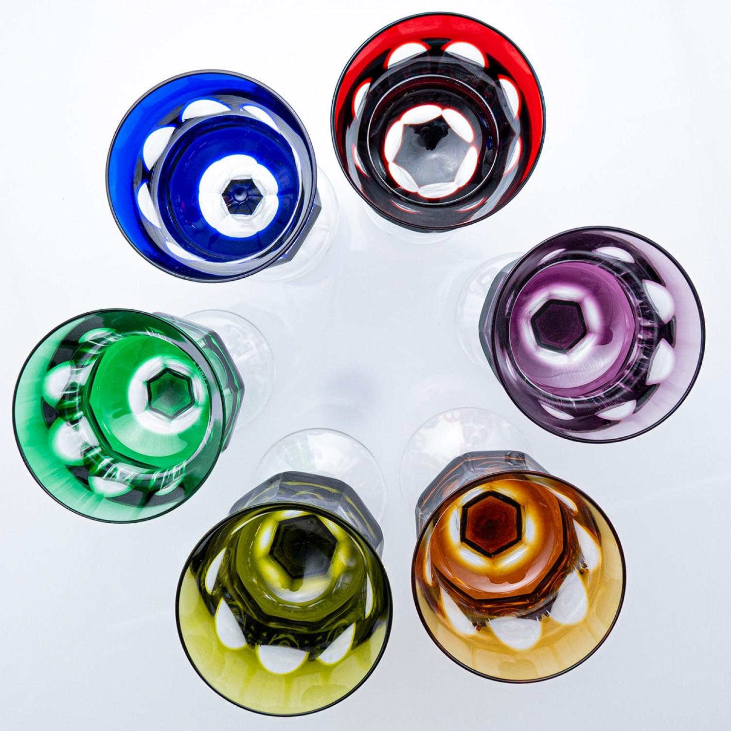 Satz von 6 mehrfarbigen Kristallgläsern, Couley von Sèvres, Frankreich (Sonstiges) im Angebot