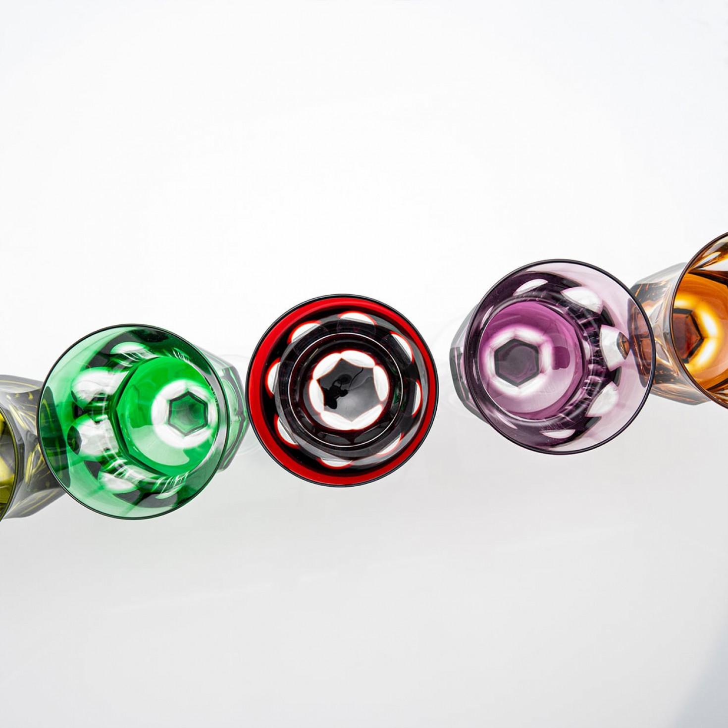 Satz von 6 mehrfarbigen Kristallgläsern, Couley von Sèvres, Frankreich (Handgefertigt) im Angebot