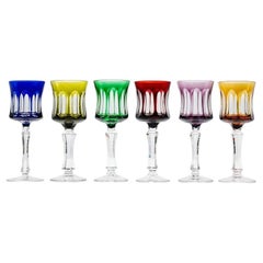 Juego de 6 copas de cristal multicolor, Couley de Sèvres, Francia