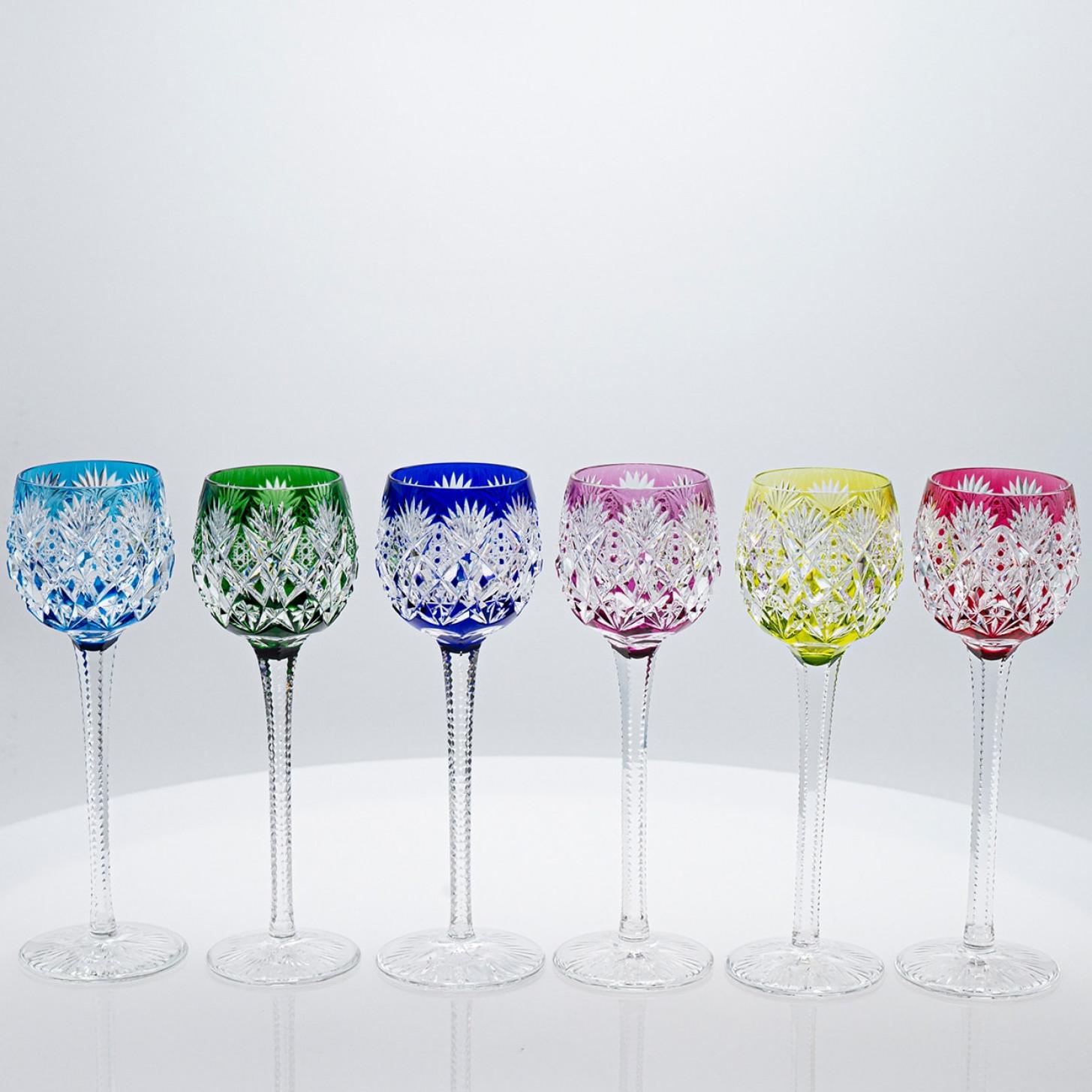 Juego de 6 copas de cristal multicolor St. Louis Crystal, Francia 1967 en Bueno estado para la venta en Rijssen, NL
