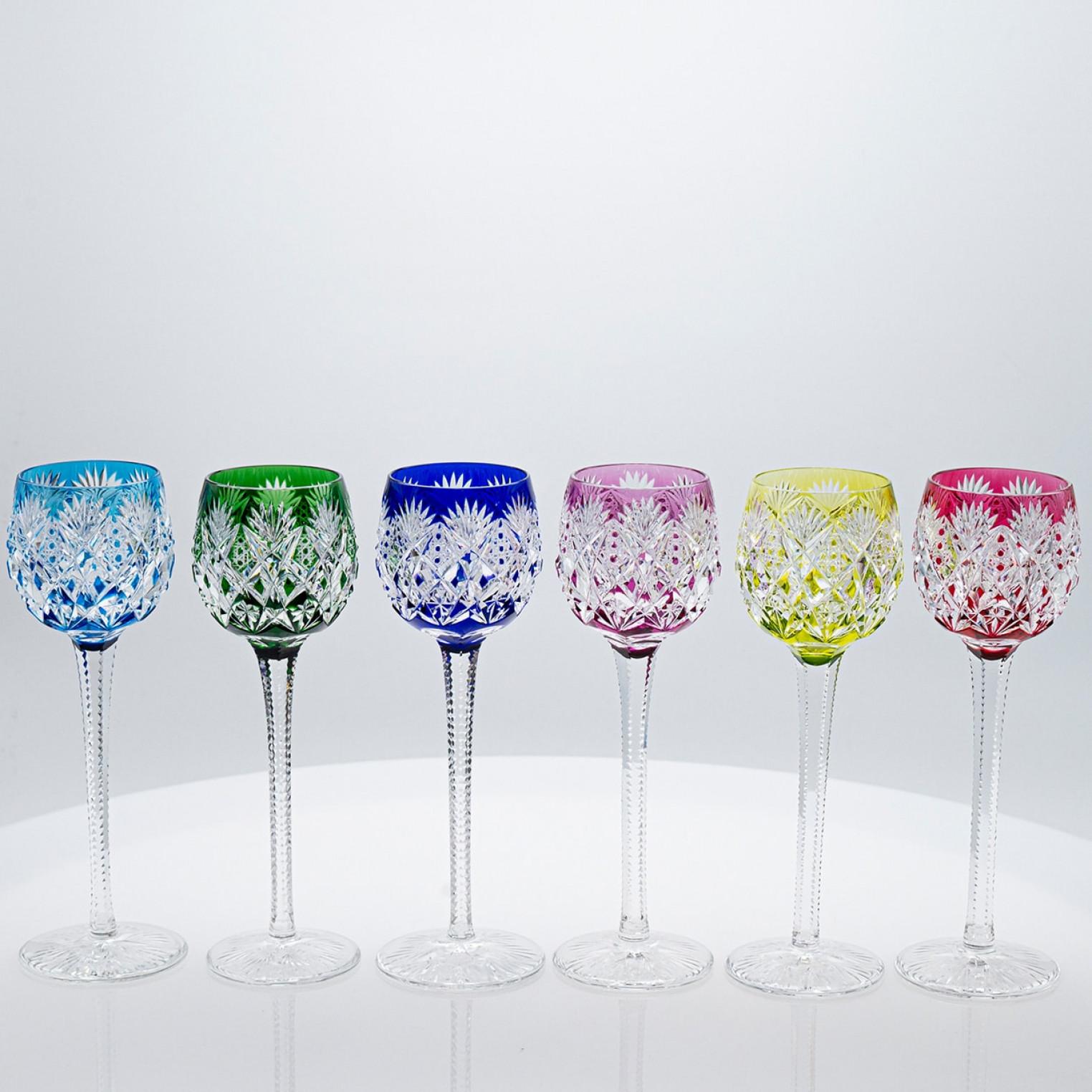 Set of 6 Multicolor St Louis Florence Crystal Glasses, France 1967 en Bueno estado para la venta en Rijssen, NL