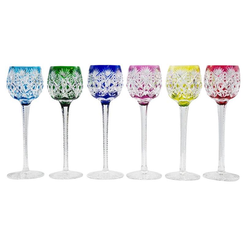 Set of 6 Multicolor St Louis Florence Crystal Glasses, France 1967 en venta