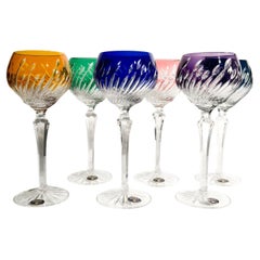 Set of 6 Multicolored Bohemian Crystal Glasses from the 1960s