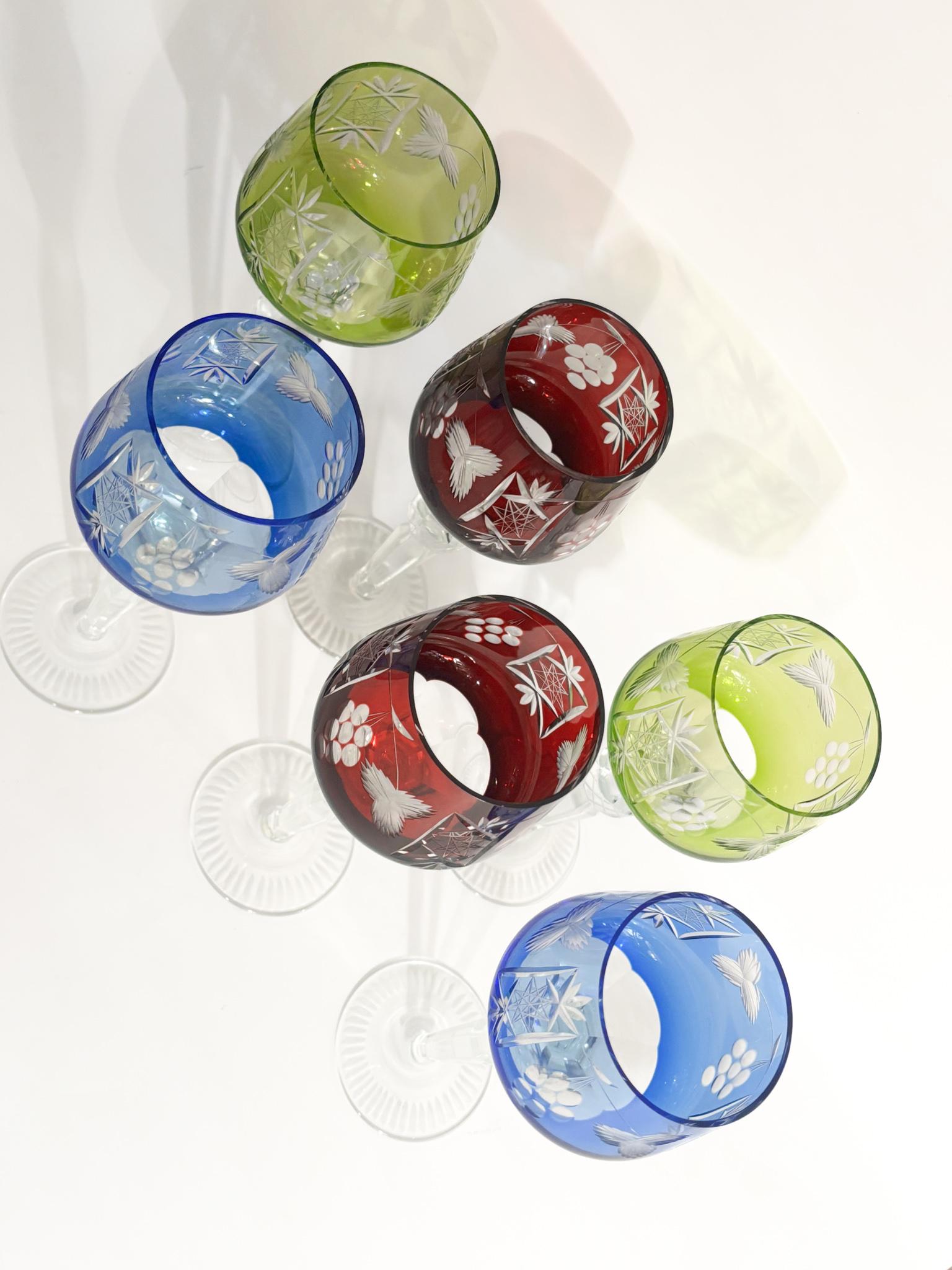 Set of 6 Multicolored Bohemian Crystal Glasses from the 70s 4