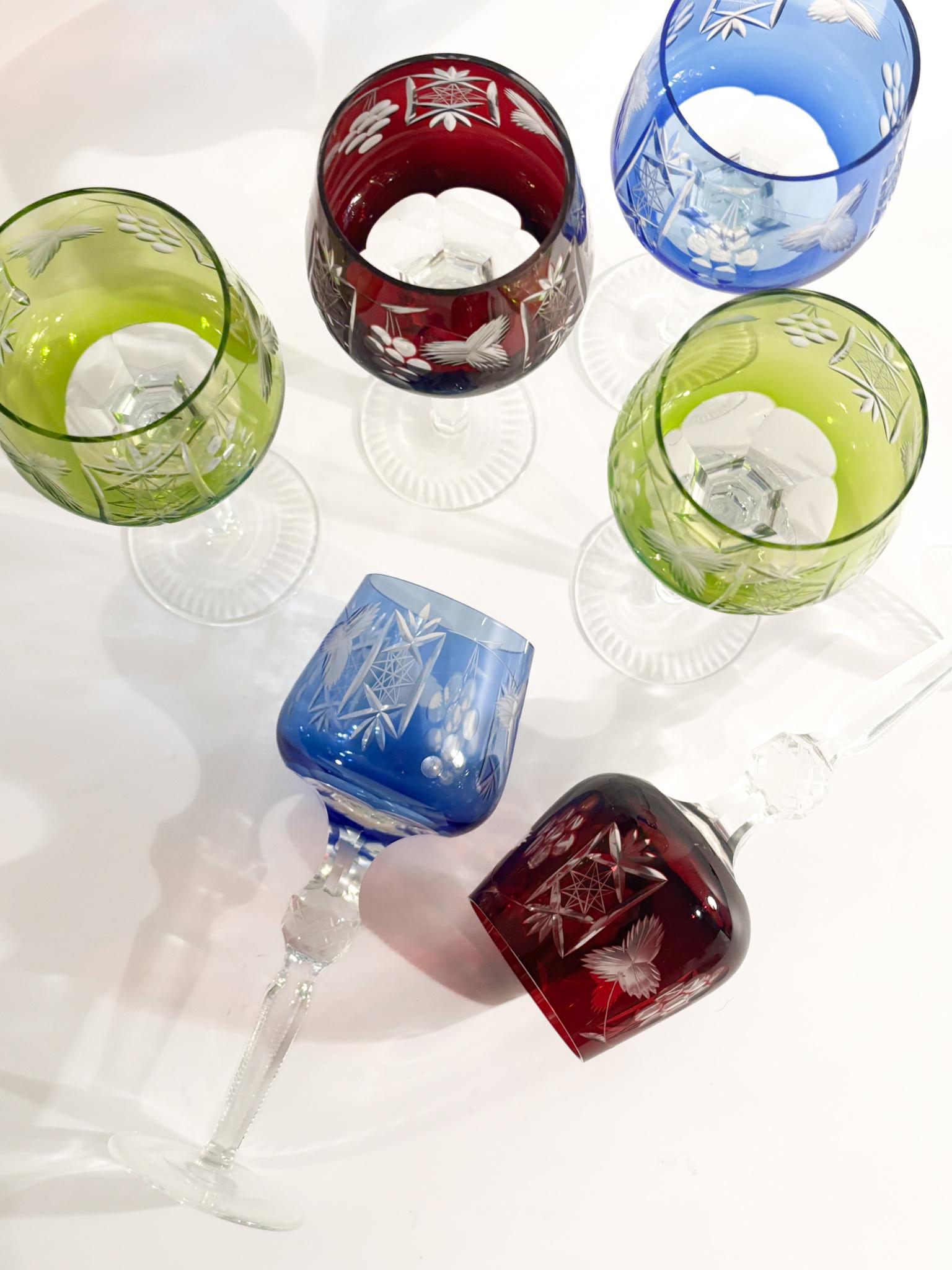 Set of 6 Multicolored Bohemian Crystal Glasses from the 70s 6