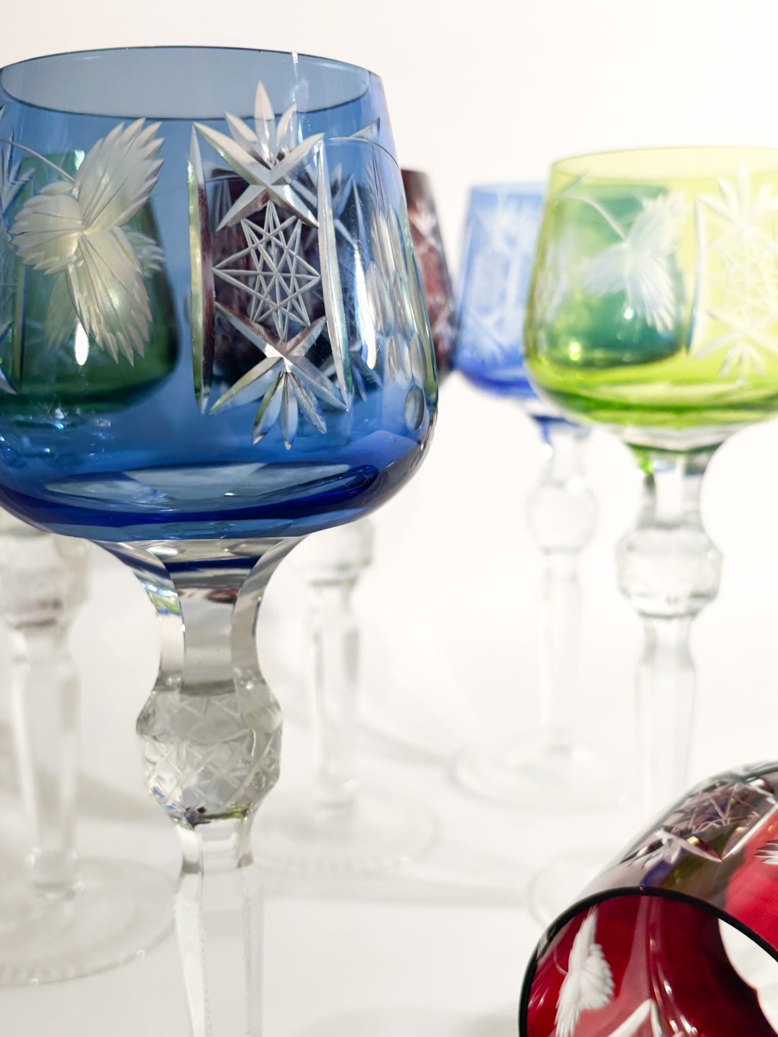 Set of 6 Multicolored Bohemian Crystal Glasses from the 70s 8