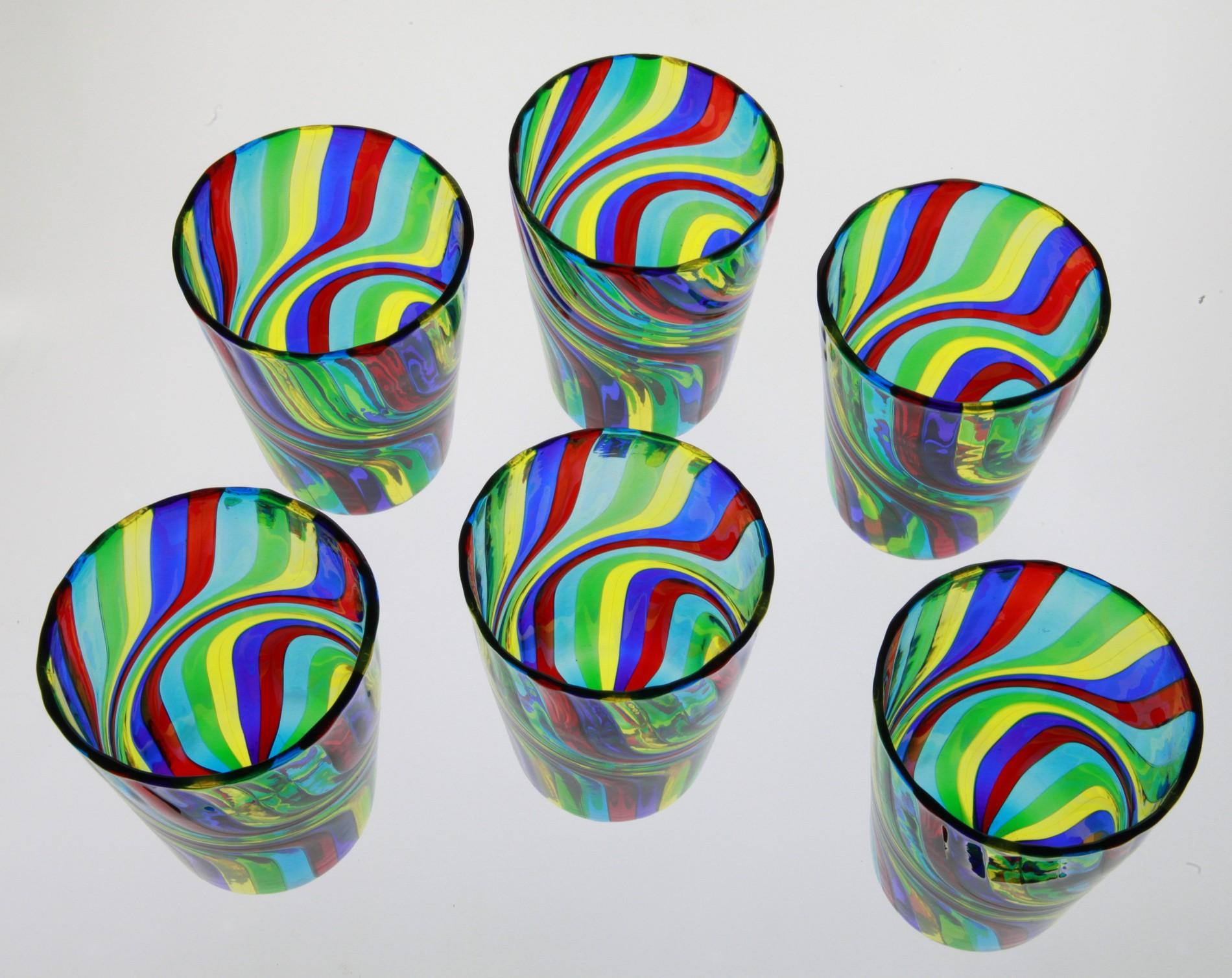 Set of 6 Murano Art Glass Tumblers, Doppio Ritorto Amazing Technique, Signed For Sale 2