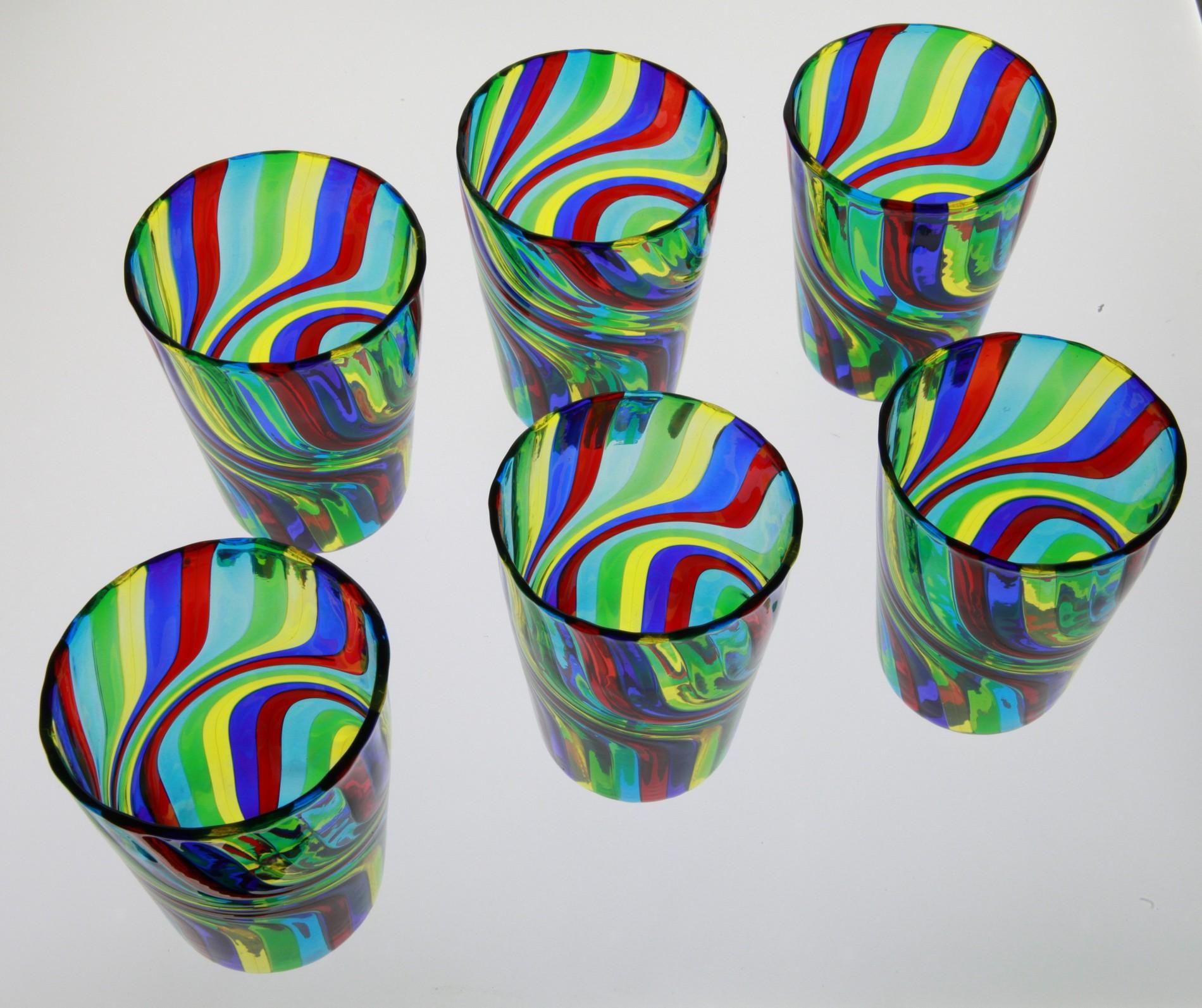 Set of 6 Murano Art Glass Tumblers, Doppio Ritorto Amazing Technique, Signed For Sale 4