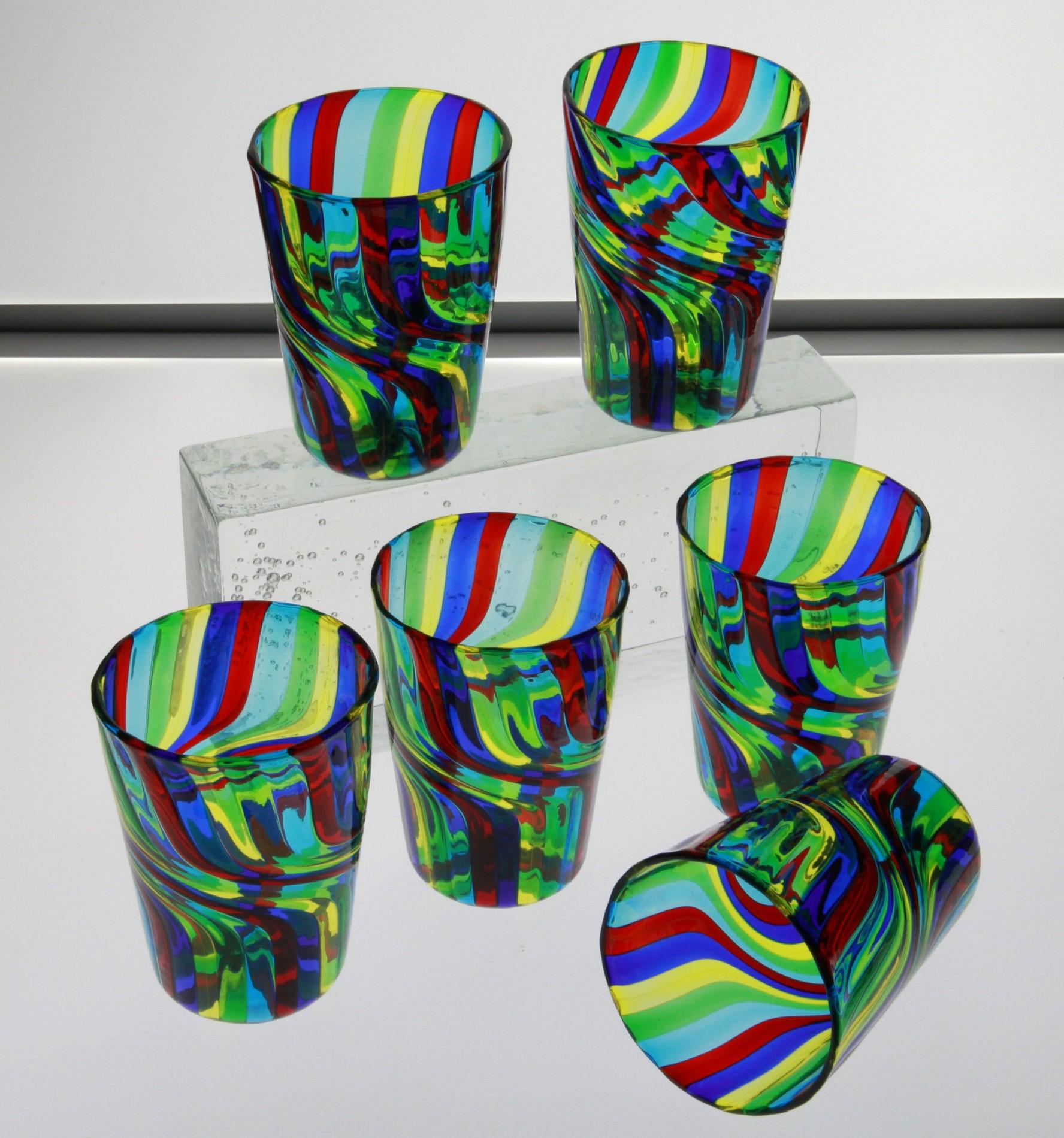 Set of 6 Murano Art Glass Tumblers, Doppio Ritorto Amazing Technique, Signed For Sale 6