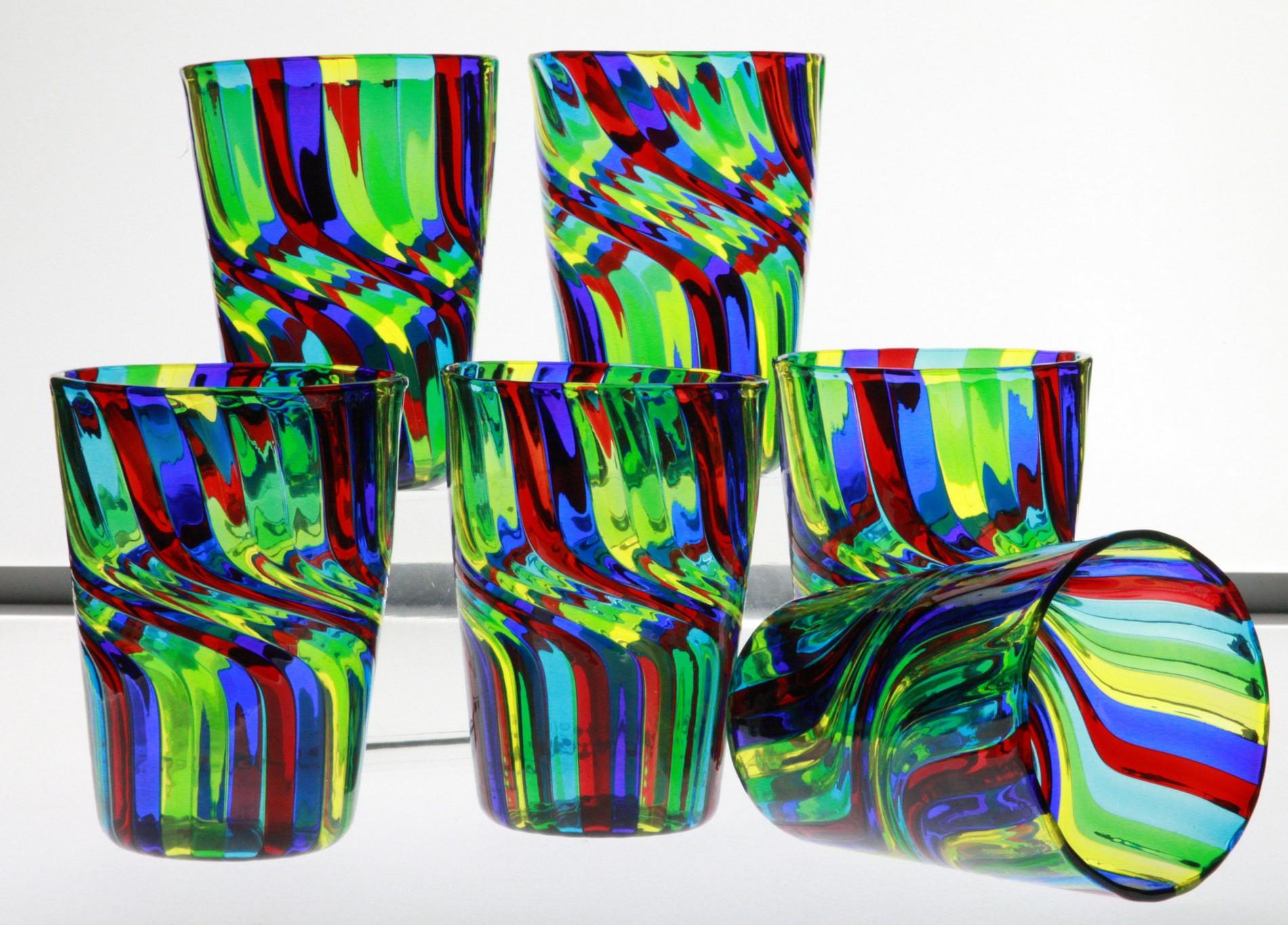 Juego de 6 Vasos de Vidrio Artístico de Murano, Técnica Asombrosa Doppio Ritorto, Firmados en venta 9