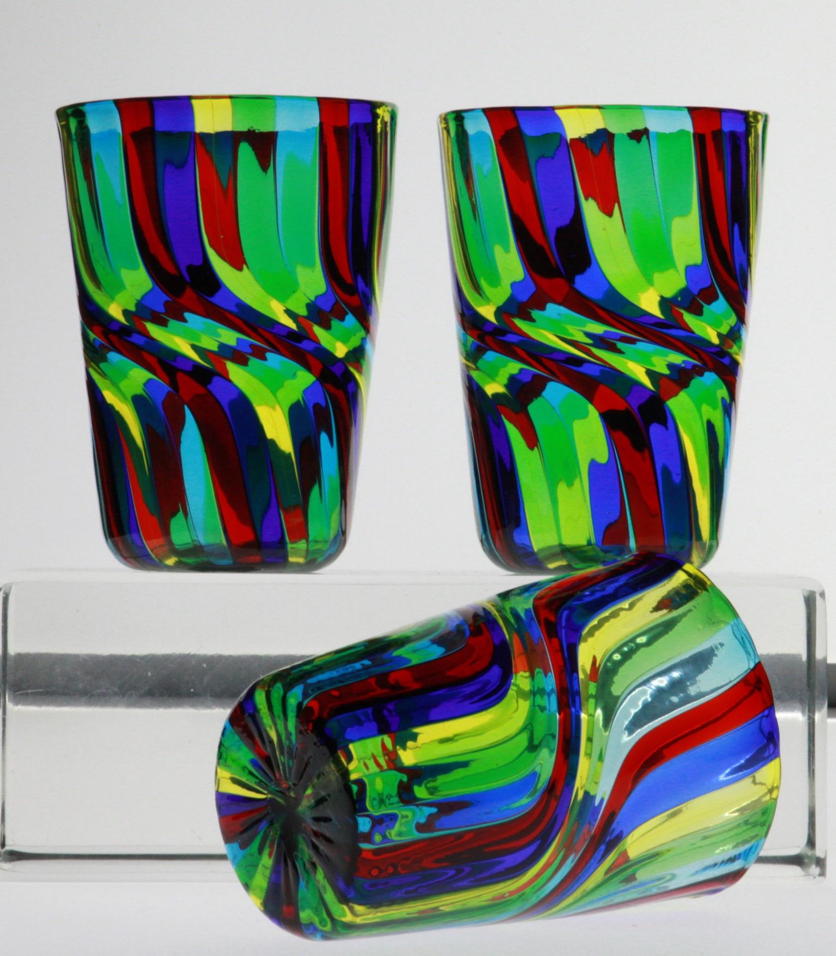 Set of 6 Murano Art Glass Tumblers, Doppio Ritorto Amazing Technique, Signed For Sale 9