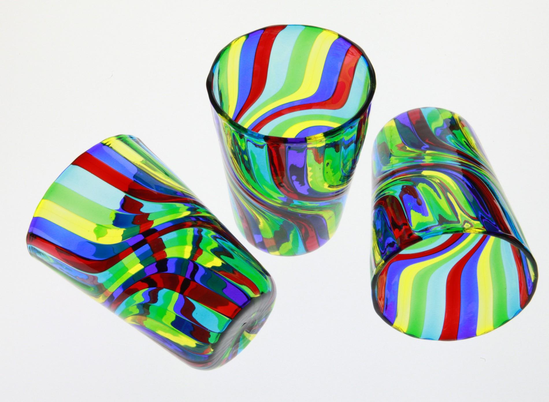 Mid-Century Modern Ensemble de 6 gobelets en verre d'art de Murano, technique incroyable de Doppio Ritorto, signés en vente