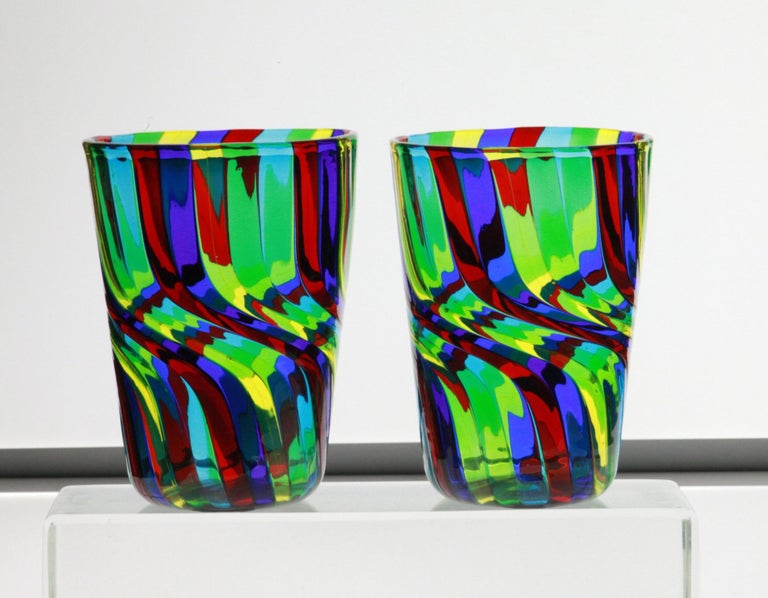Set of 6 Murano Art Glass Tumblers, Doppio Ritorto Amazing Technique