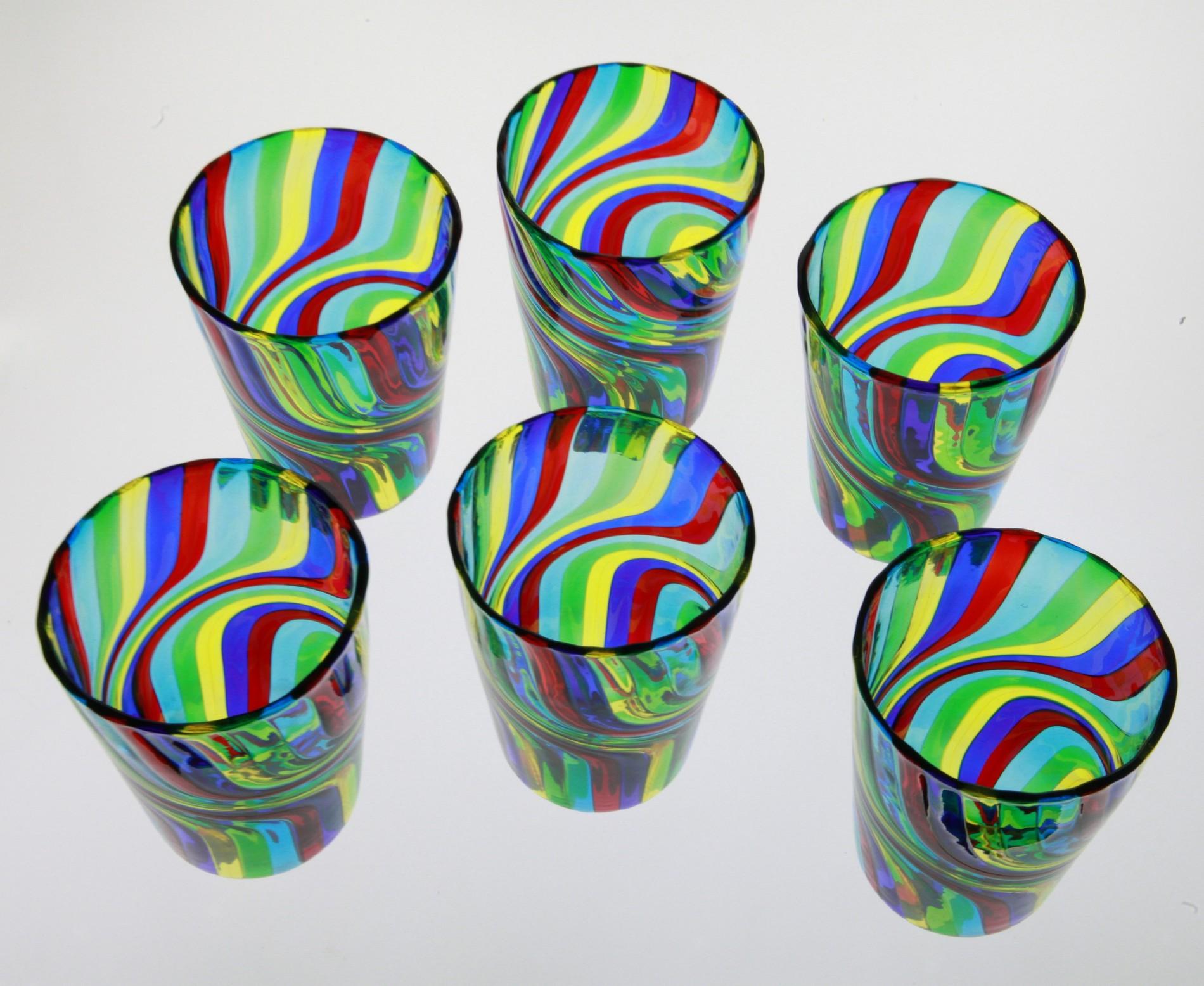 Verre d'art Ensemble de 6 gobelets en verre d'art de Murano, technique incroyable de Doppio Ritorto, signés en vente