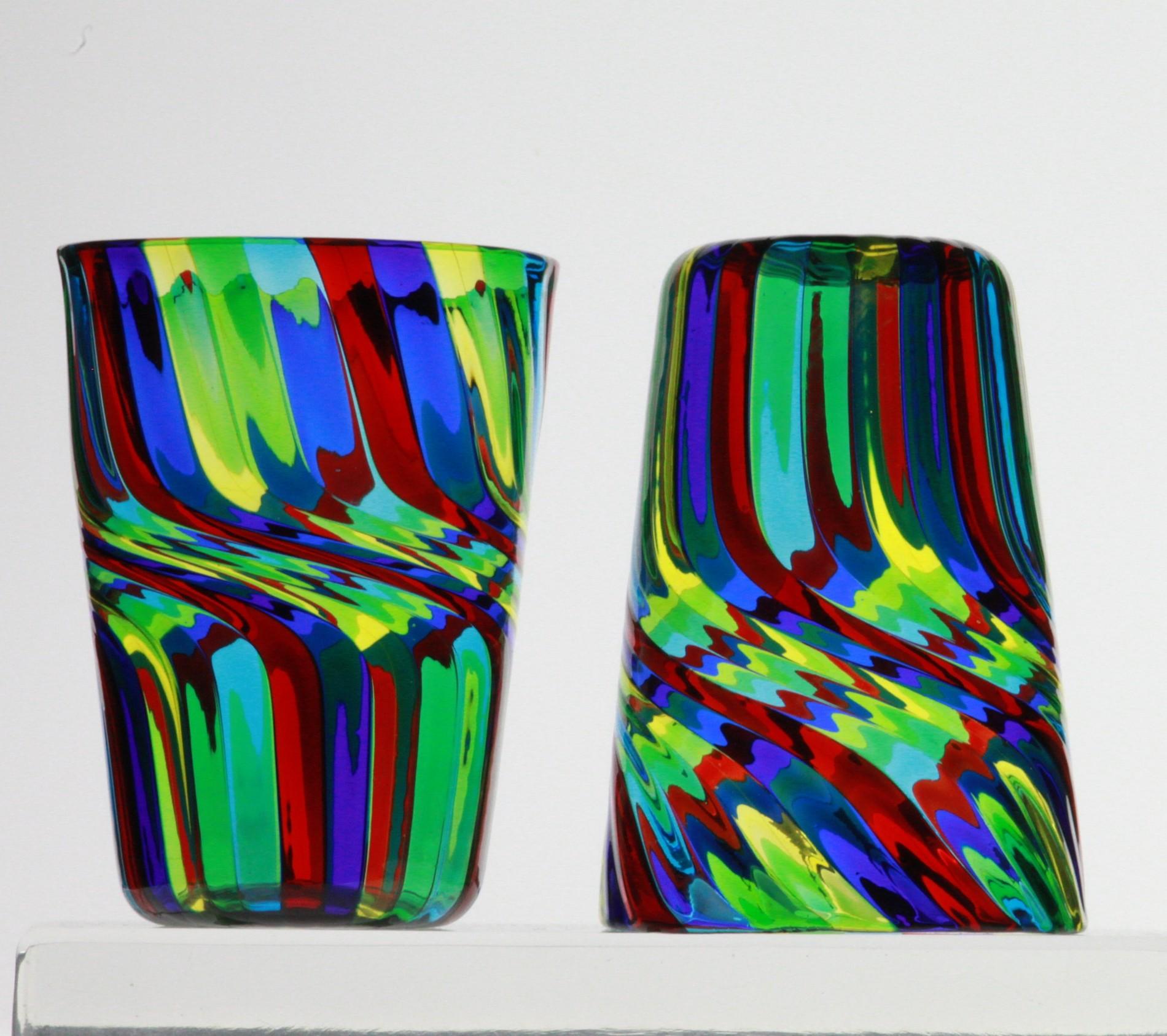 Set of 6 Murano Art Glass Tumblers, Doppio Ritorto Amazing Technique, Signed For Sale 1