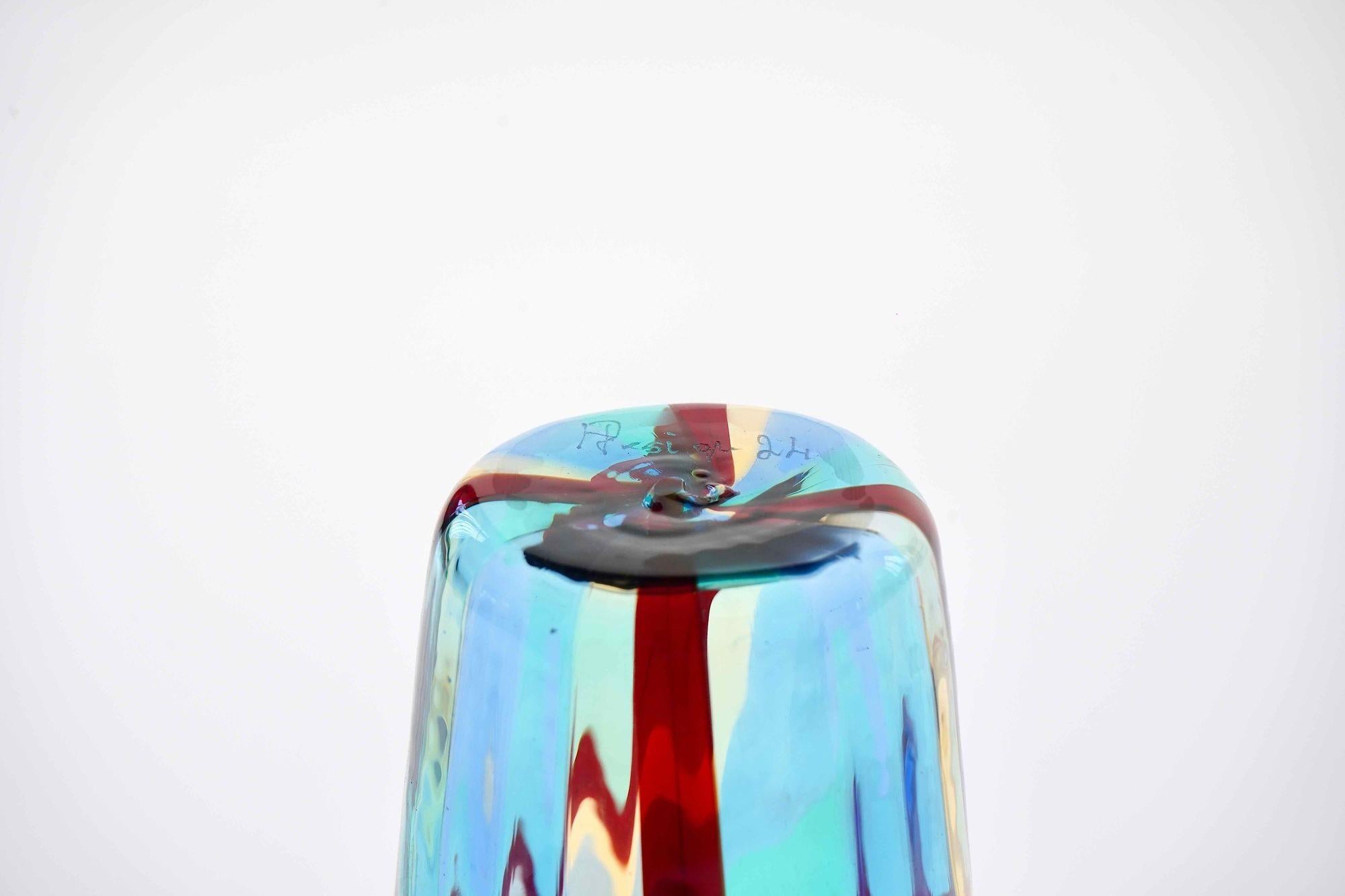 Set di 6 bicchieri in vetro artistico di Murano, Mezzo Ritorto, tonalità di blu e rosso, firmato in vendita 6