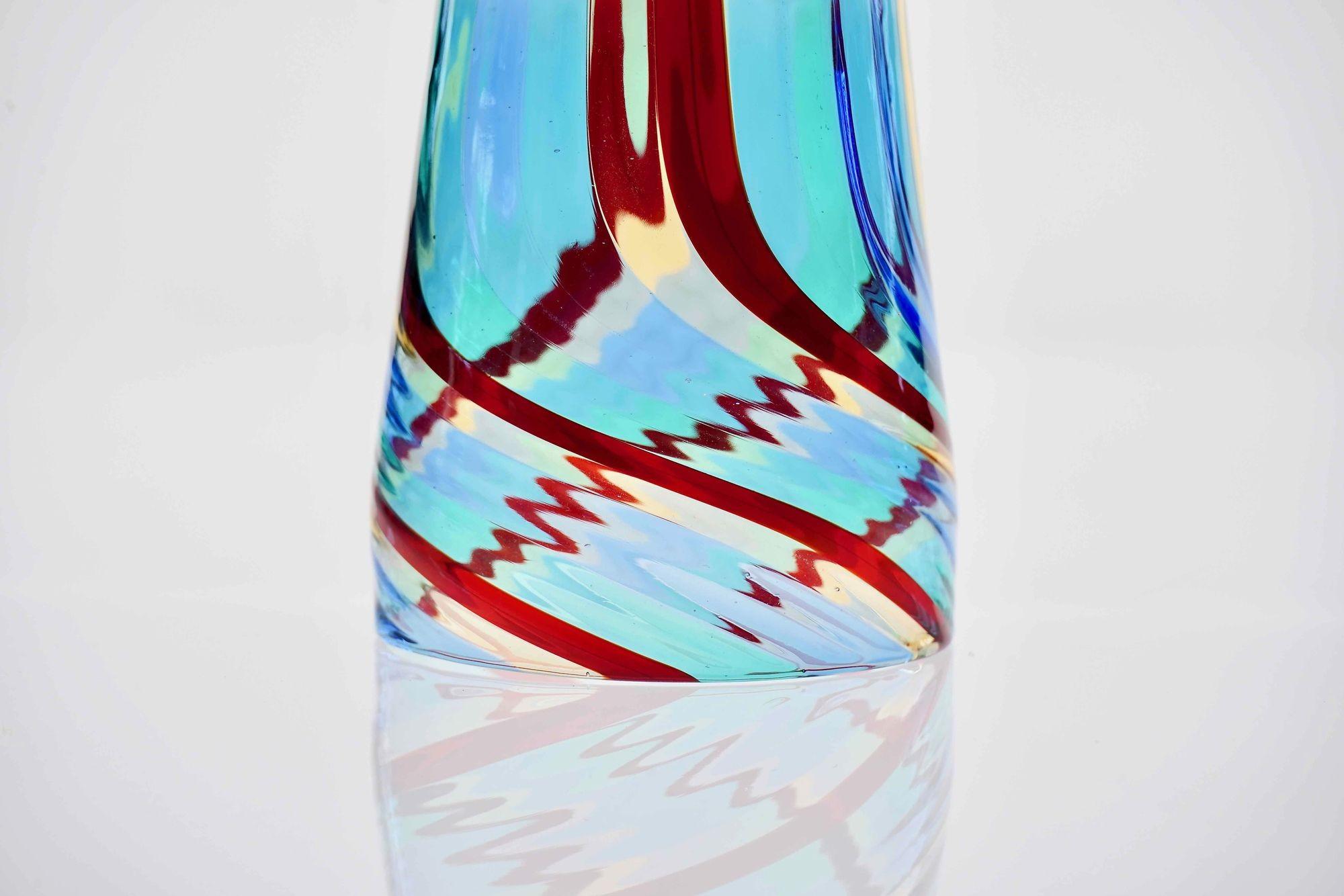 Set di 6 bicchieri in vetro artistico di Murano, Mezzo Ritorto, tonalità di blu e rosso, firmato in vendita 7
