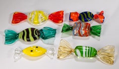Set of 6 Murano Art Glass Wrapped Candy Pieces, Glow in UV, 1960s