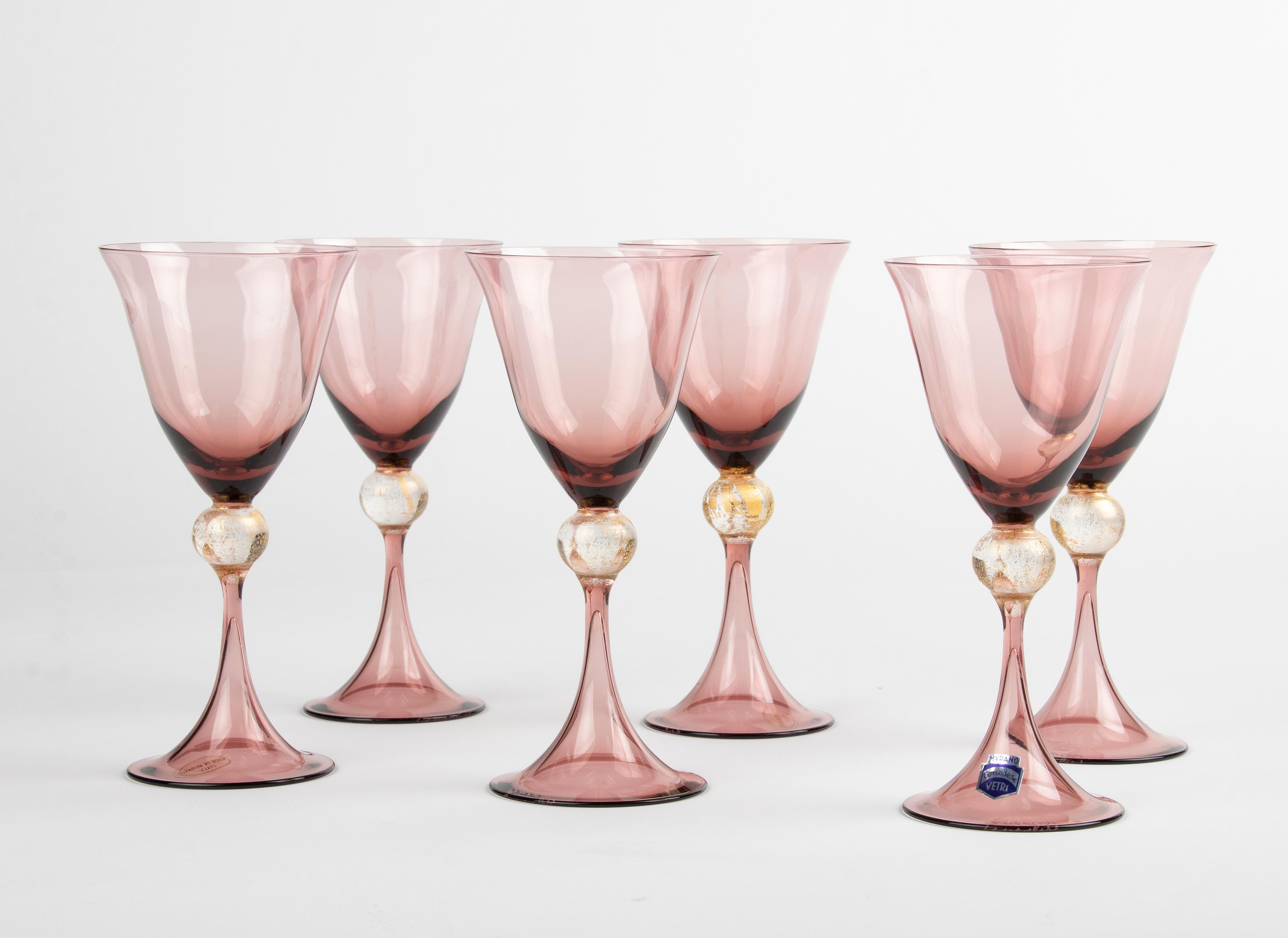 Set of 6 Murano Cenedese Stemmed Wine Glasses  2