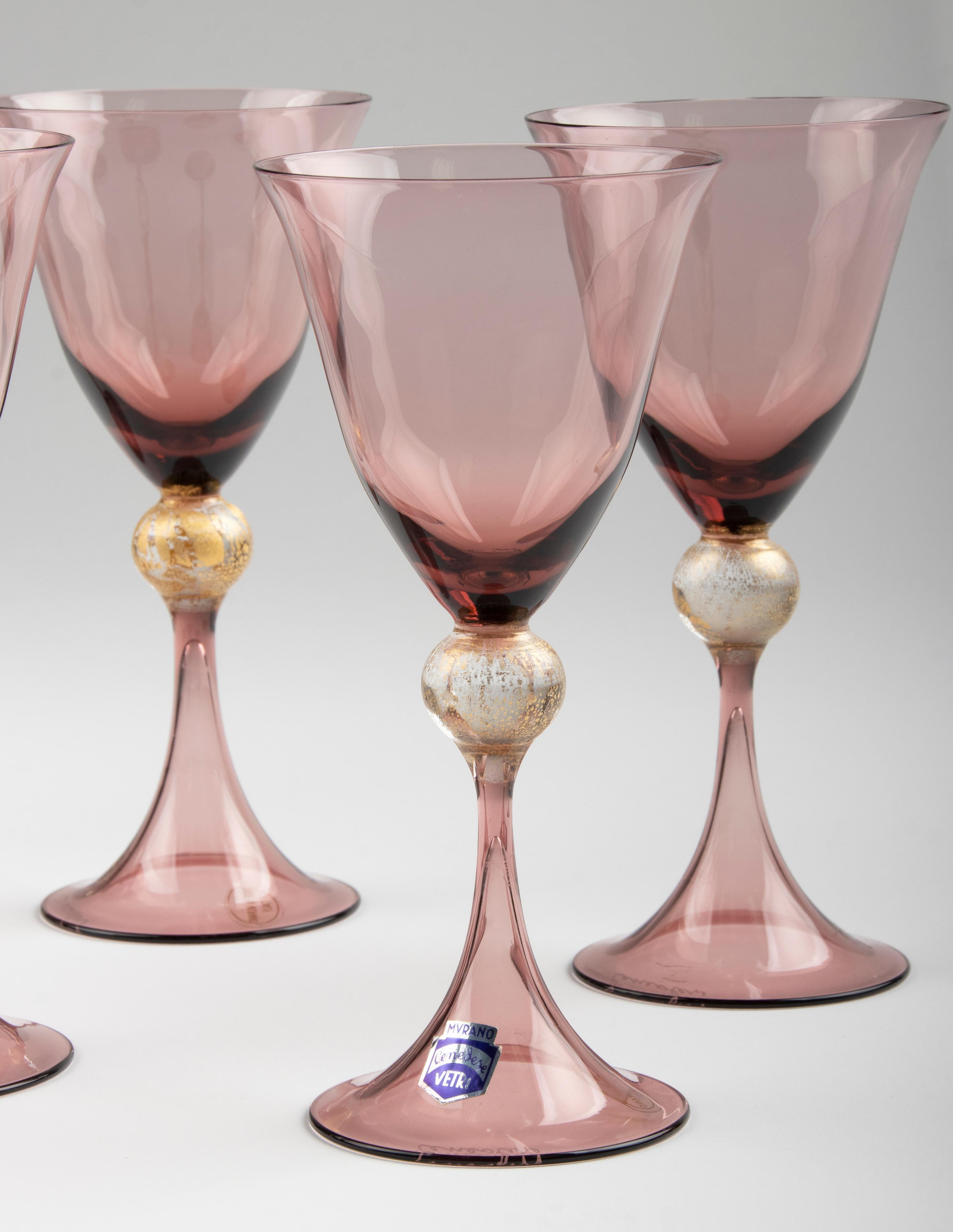 Set of 6 Murano Cenedese Stemmed Wine Glasses  4