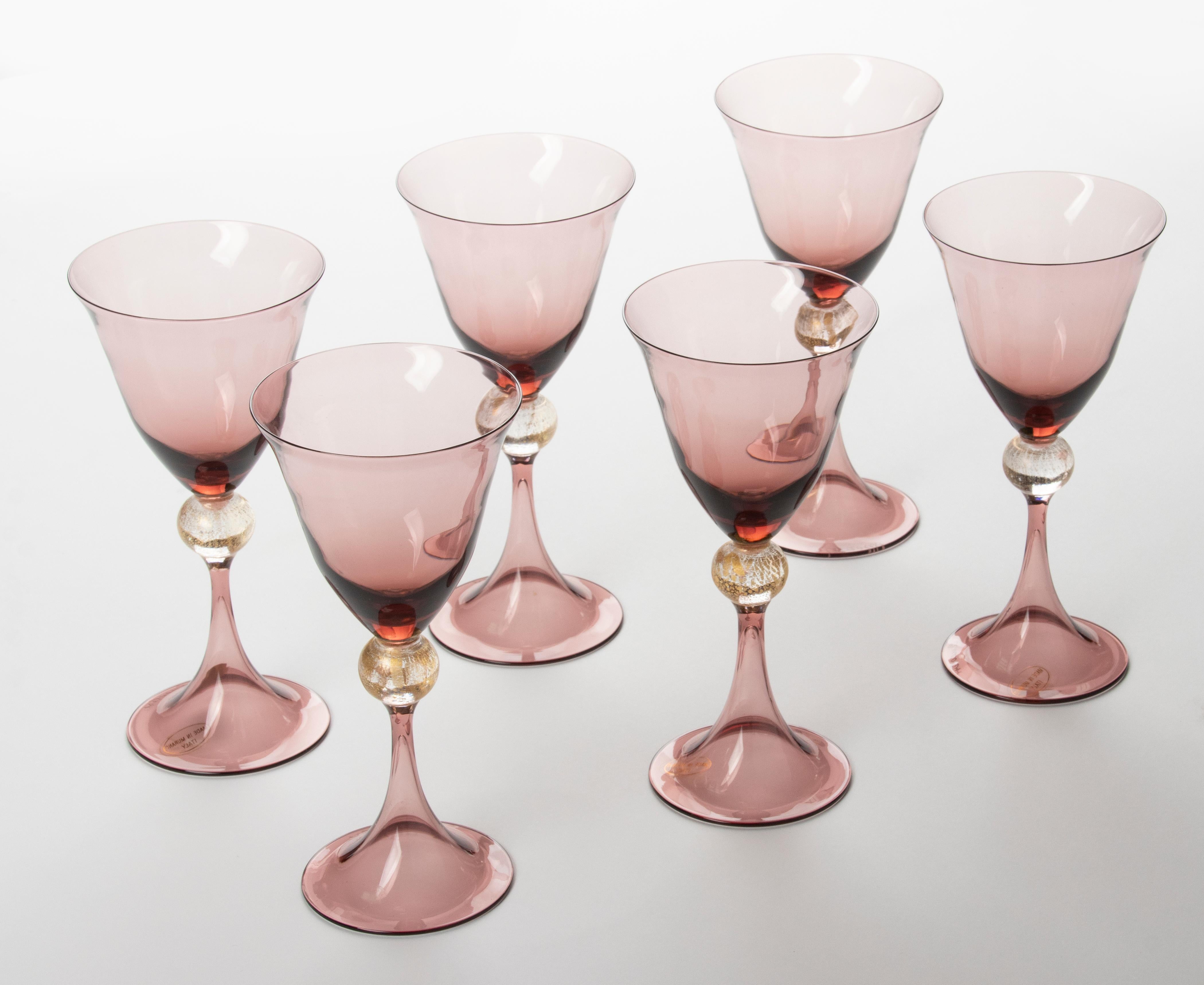Set of 6 Murano Cenedese Stemmed Wine Glasses  6
