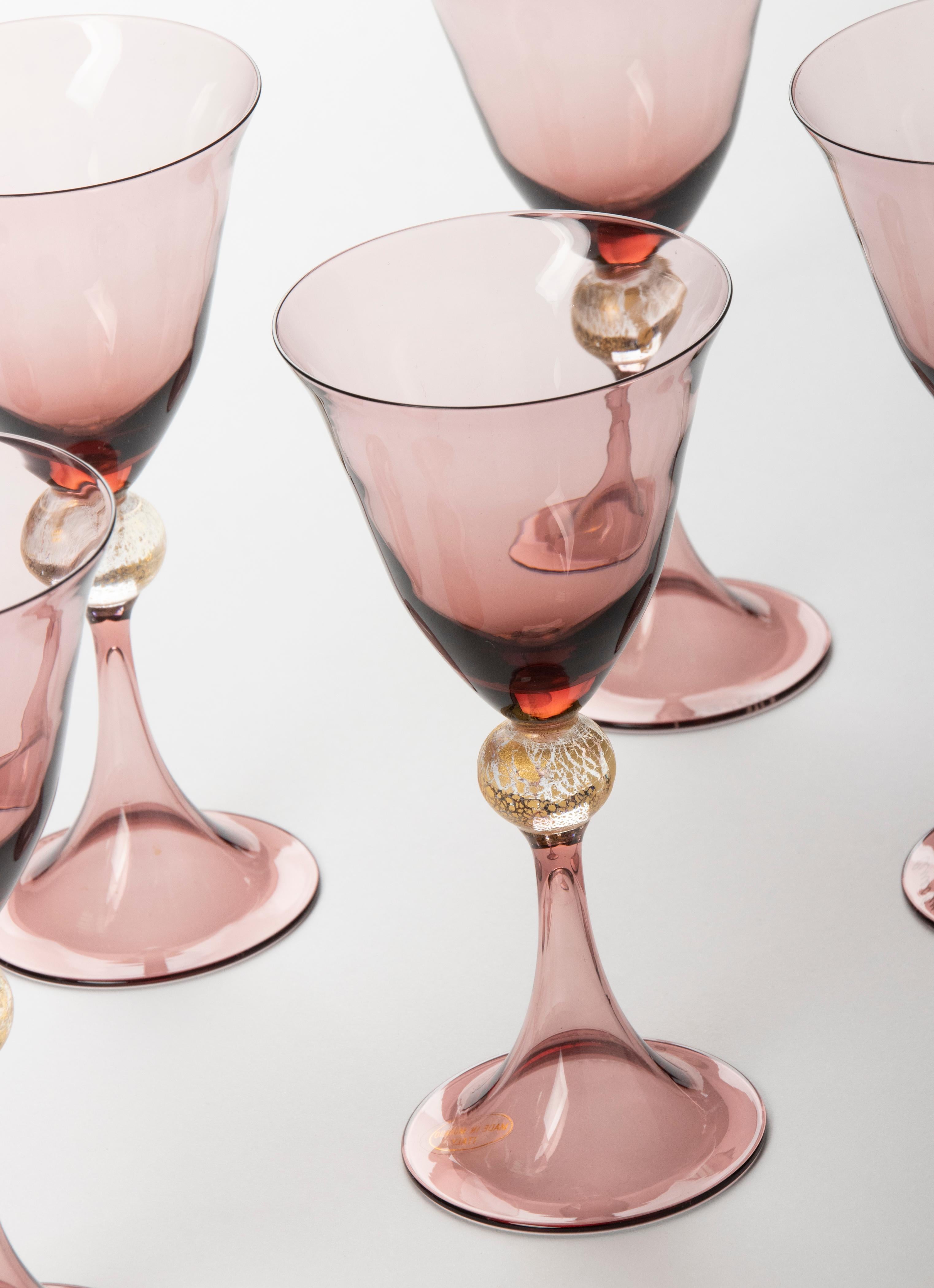 Set of 6 Murano Cenedese Stemmed Wine Glasses  8