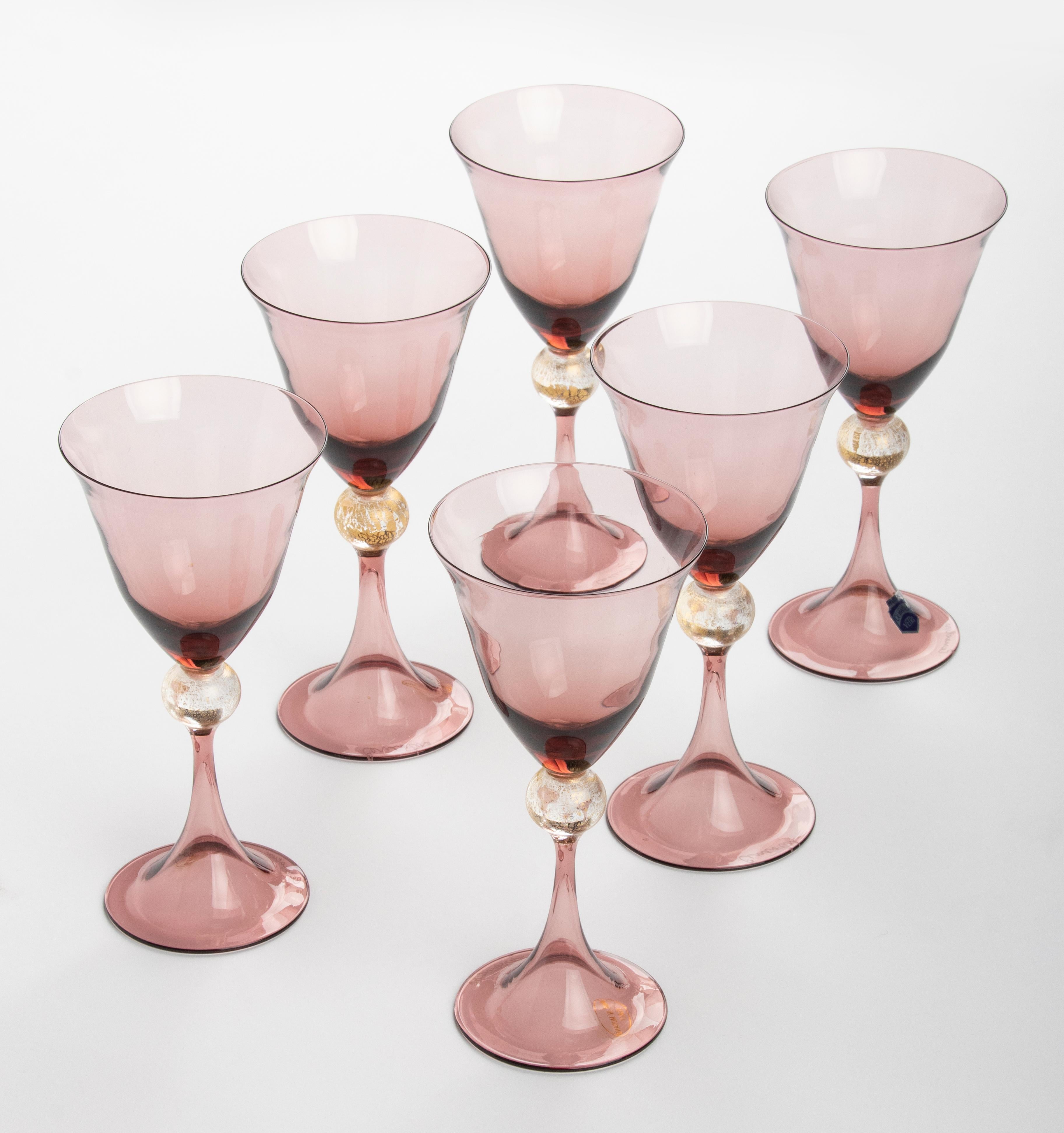 Set of 6 Murano Cenedese Stemmed Wine Glasses  In Good Condition In Casteren, Noord-Brabant