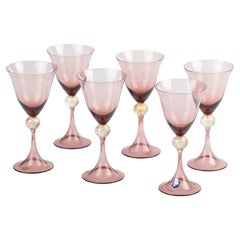 Set of 6 Murano Cenedese Stemmed Wine Glasses 